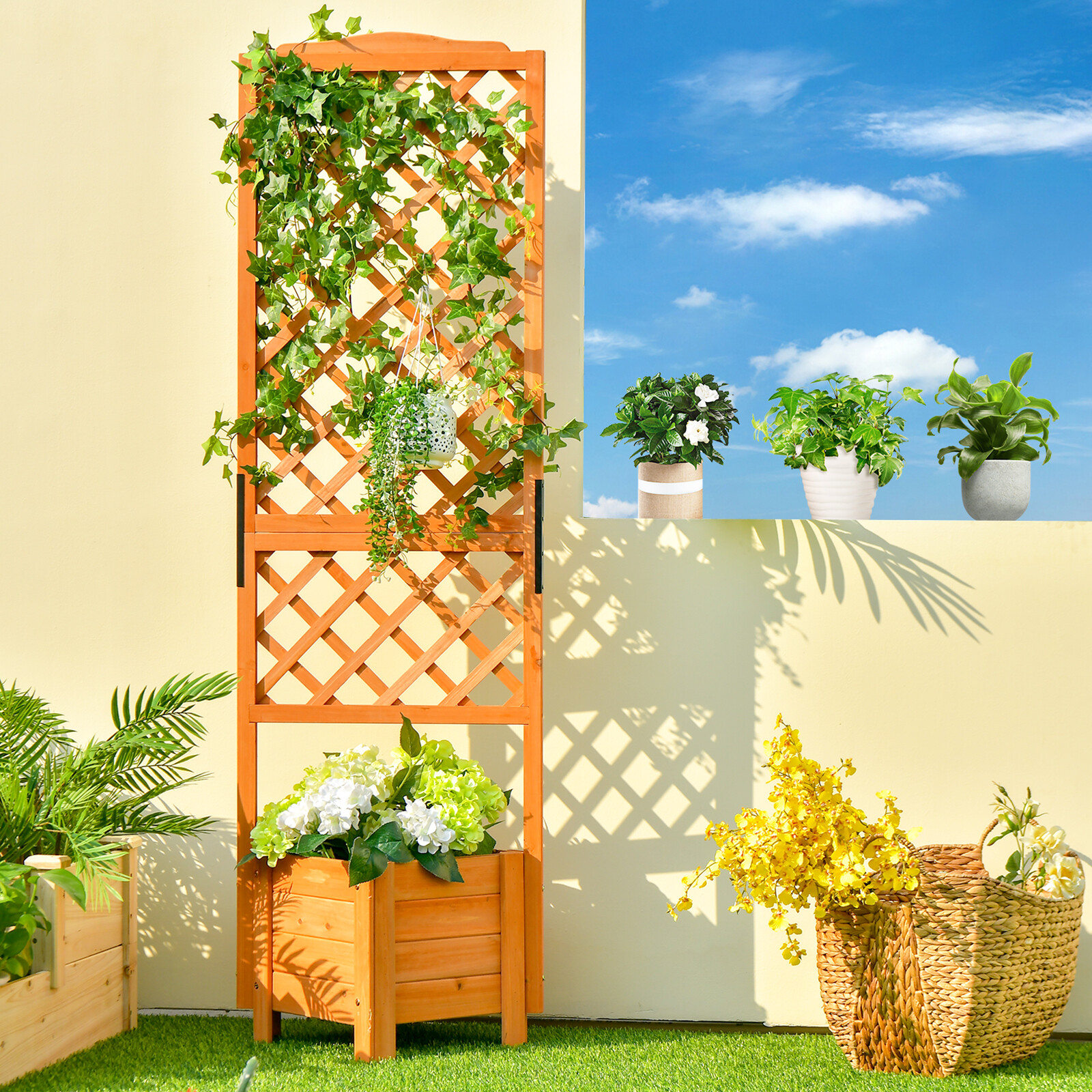 Immagine prodotto - Fioriera da giardino con spalliera per piante rampicanti