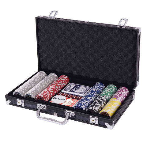 Pokkeri žetoonide komplekt 300 Texas Holdem kaartidega - must