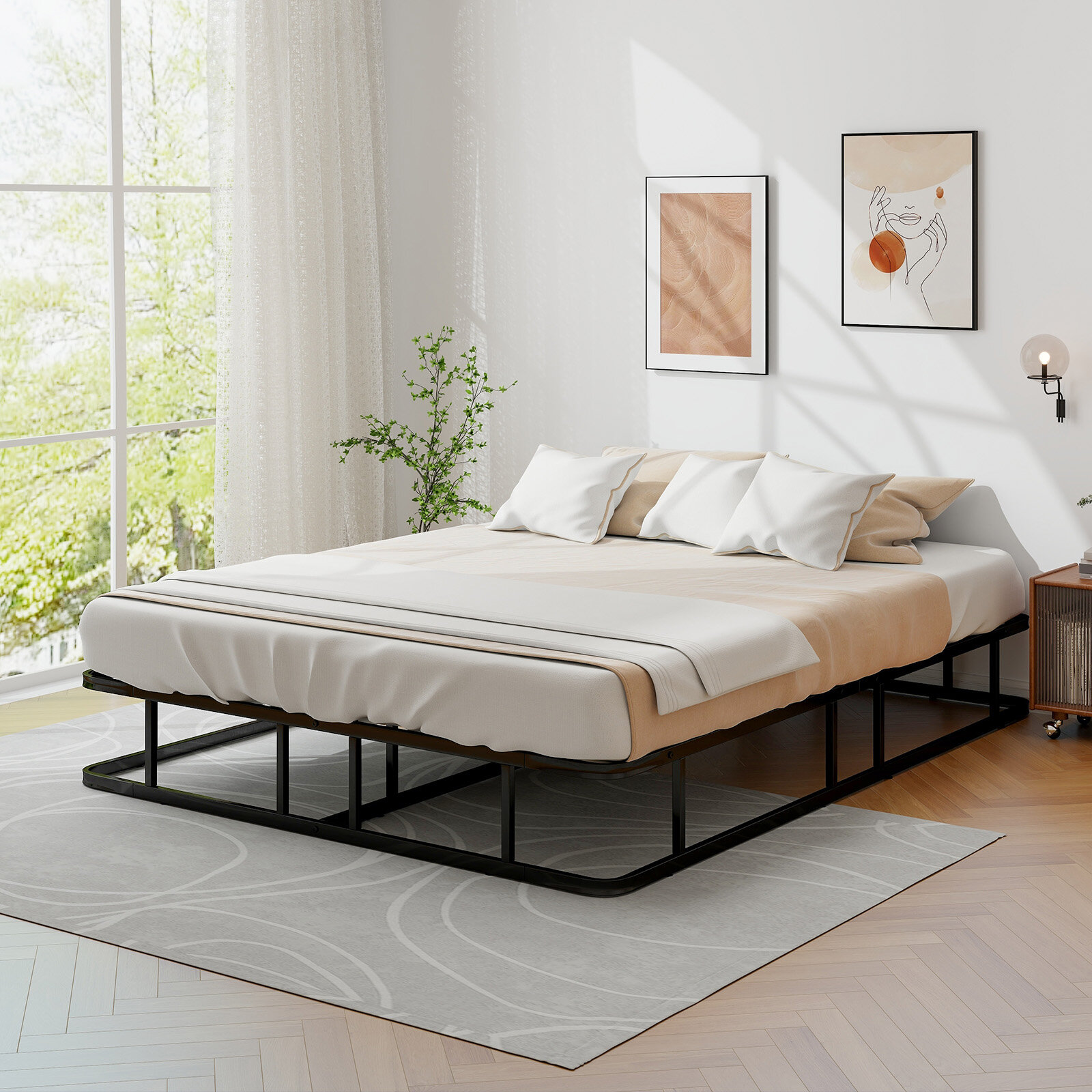 Queen Size Bed Frame with Metal Slat Support Queen Size Bed Frame with Metal Slat Support