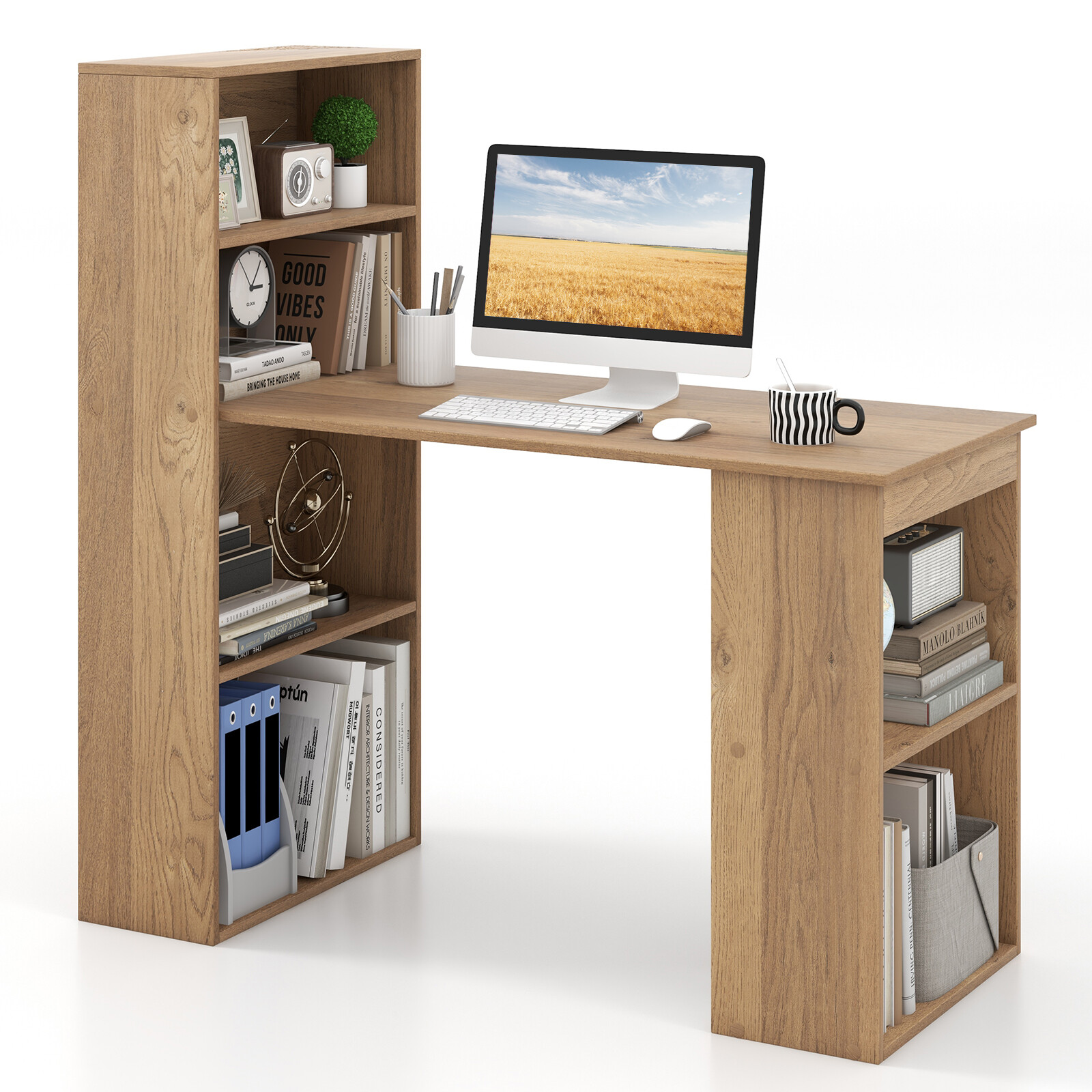 Immagine prodotto - Scrivania per computer con libreria vista frontale