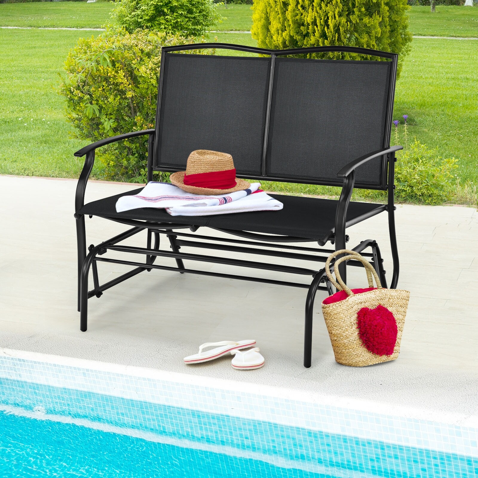 Iron Patio Rocking Chair for Outdoor Backyard and Lawn-Black Iron Patio Rocking Chair for Outdoor Backyard and Lawn-Black