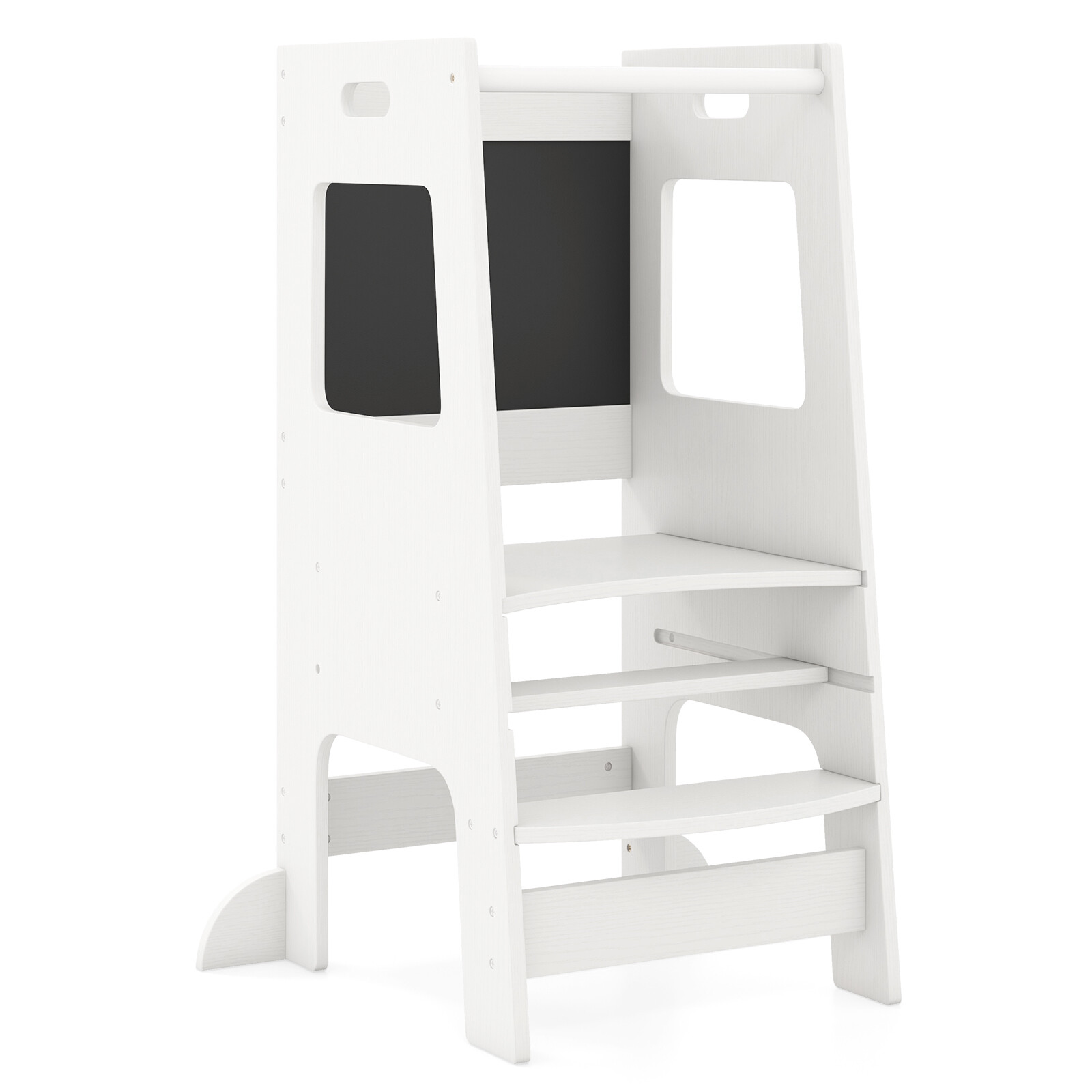 Costway Toddler Kitchen Step Stool with Activity Chalkboard and Adjustable Height-White Costway Toddler Kitchen Step Stool with Activity Chalkboard and Adjustable Height-White