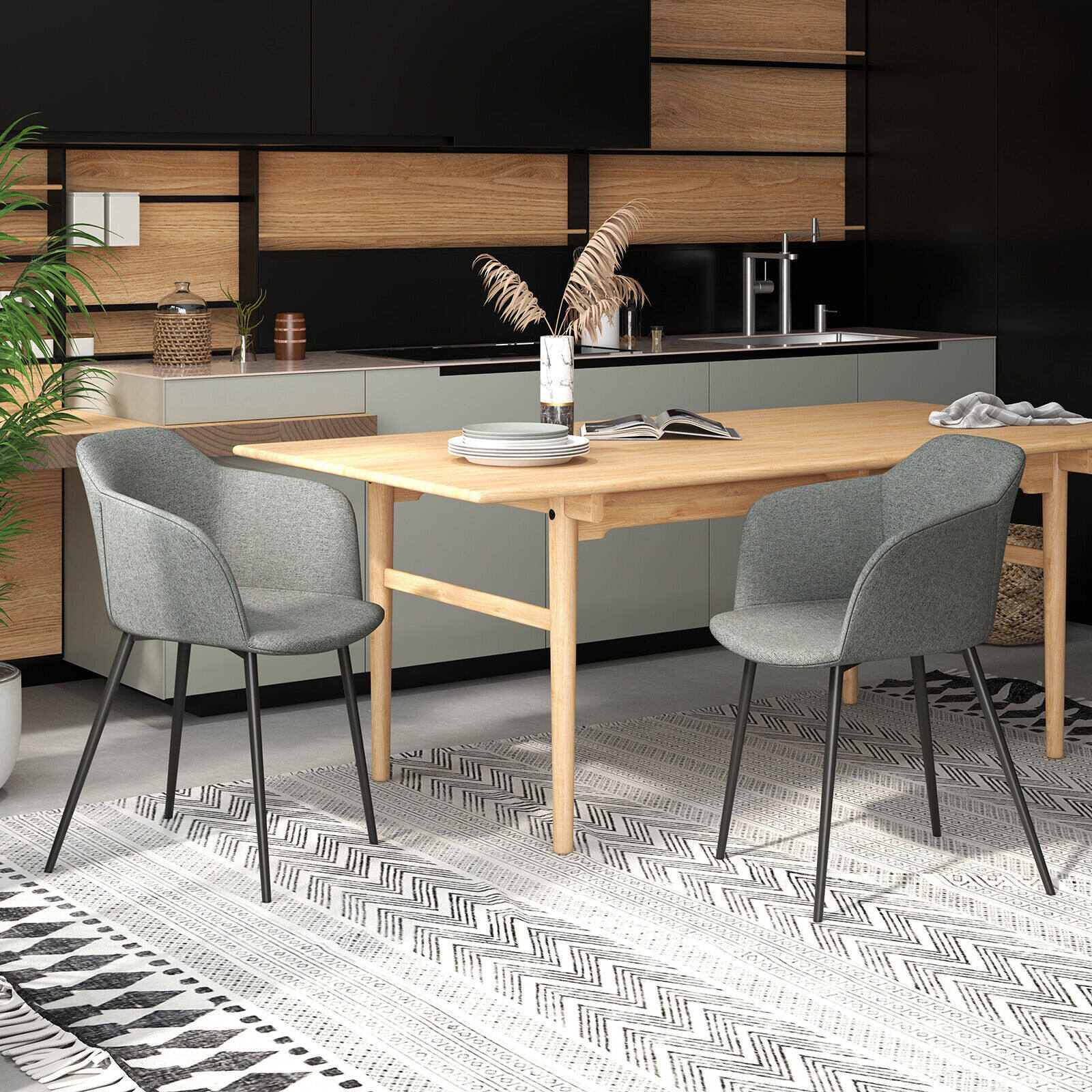 2 polsterdatud söögitooli komplekt ergonoomilise seljatoega - hall