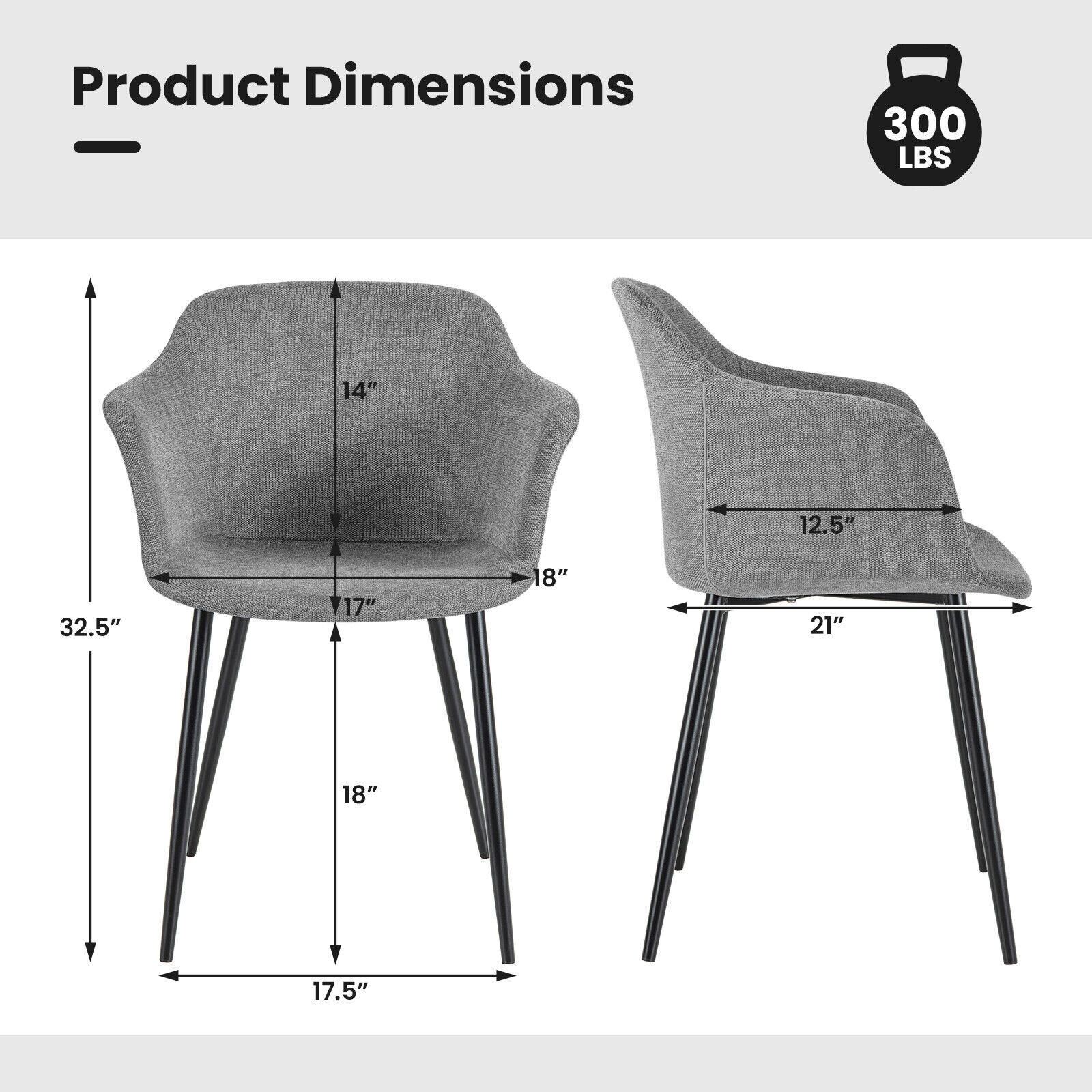 2 polsterdatud söögitooli komplekt ergonoomilise seljatoega - hall