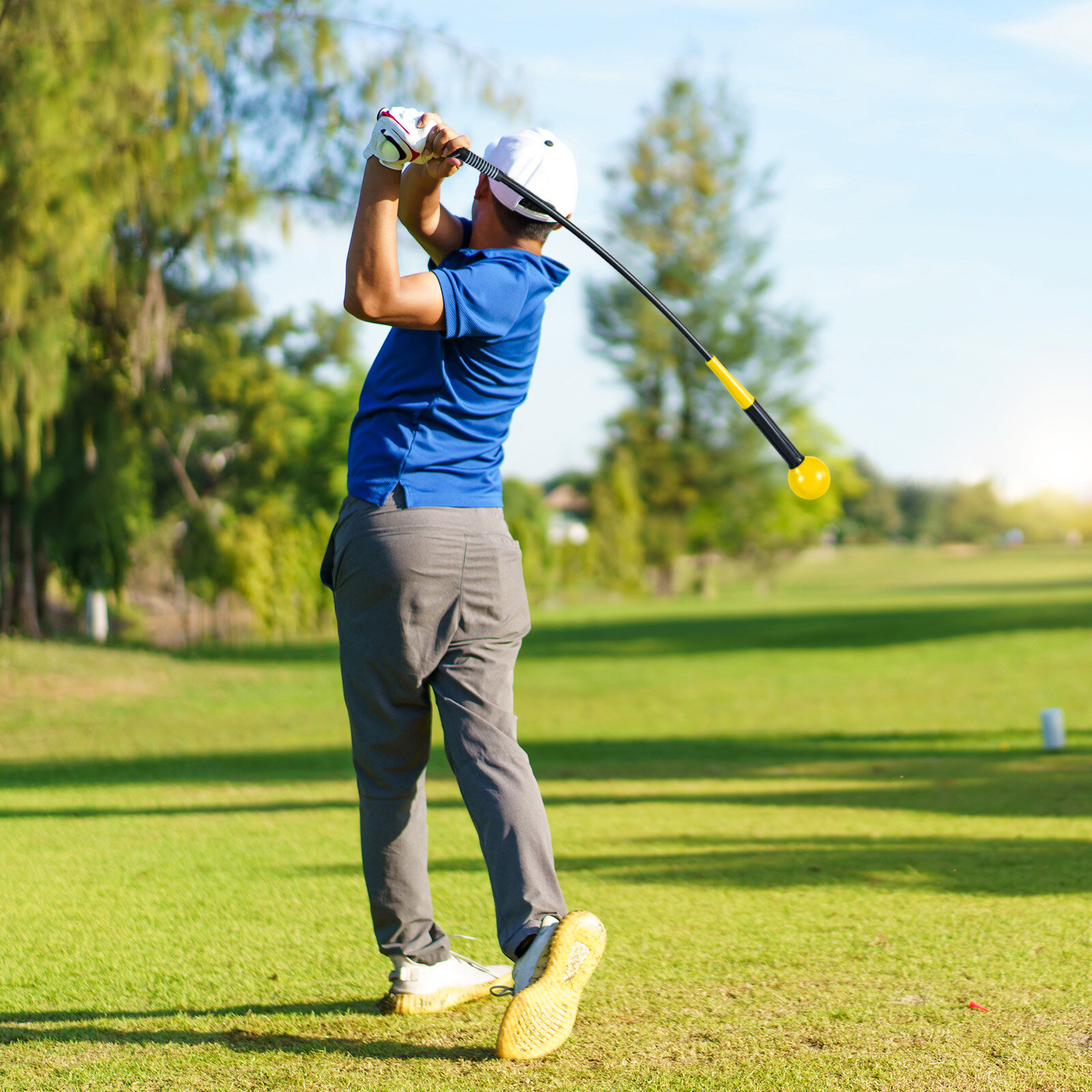 102 cm golfikiigu treeneri abivahend raskusega haarde, rütmi ja tasakaalu jaoks - kollane