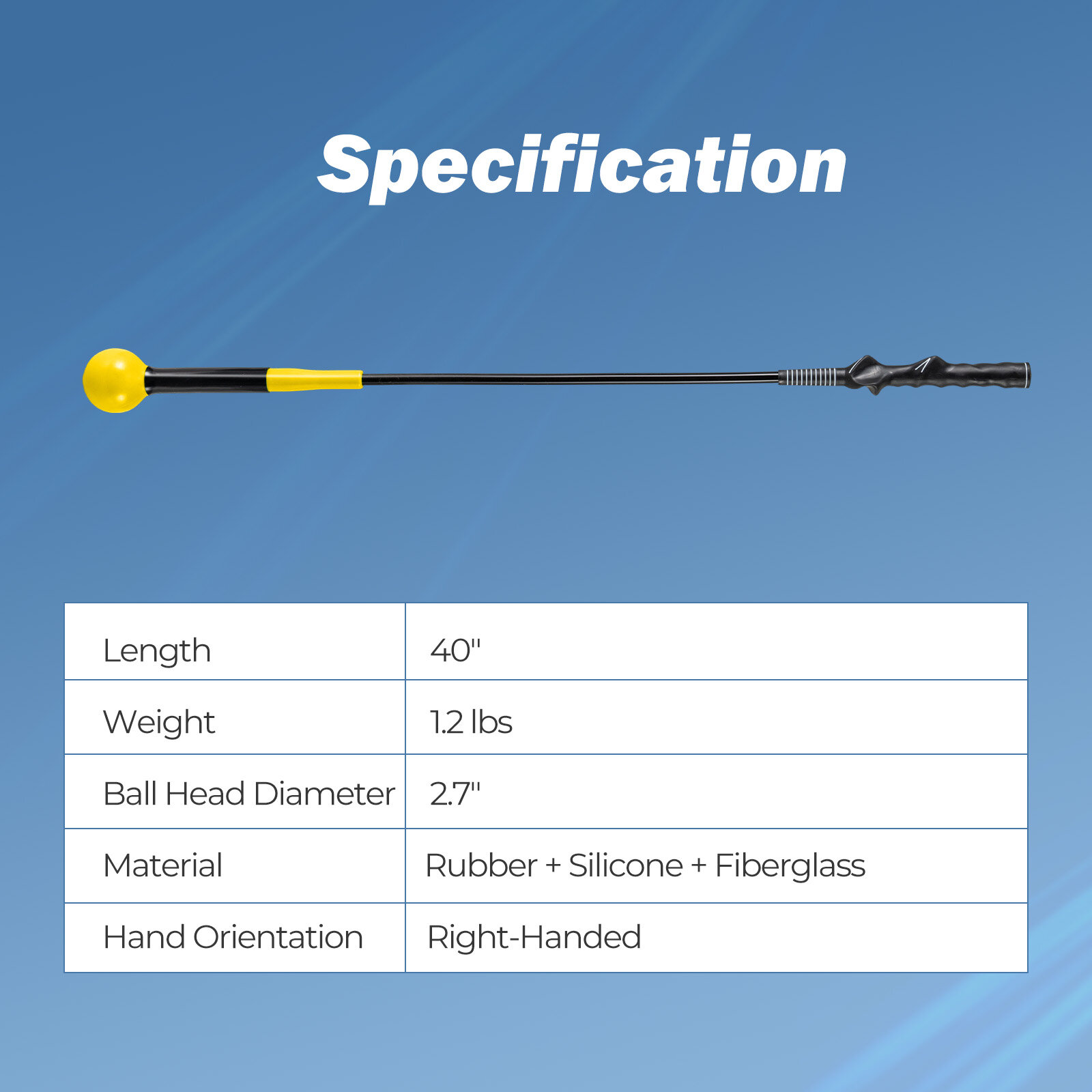 102 cm golfikiigu treeneri abivahend raskusega haarde, rütmi ja tasakaalu jaoks - kollane