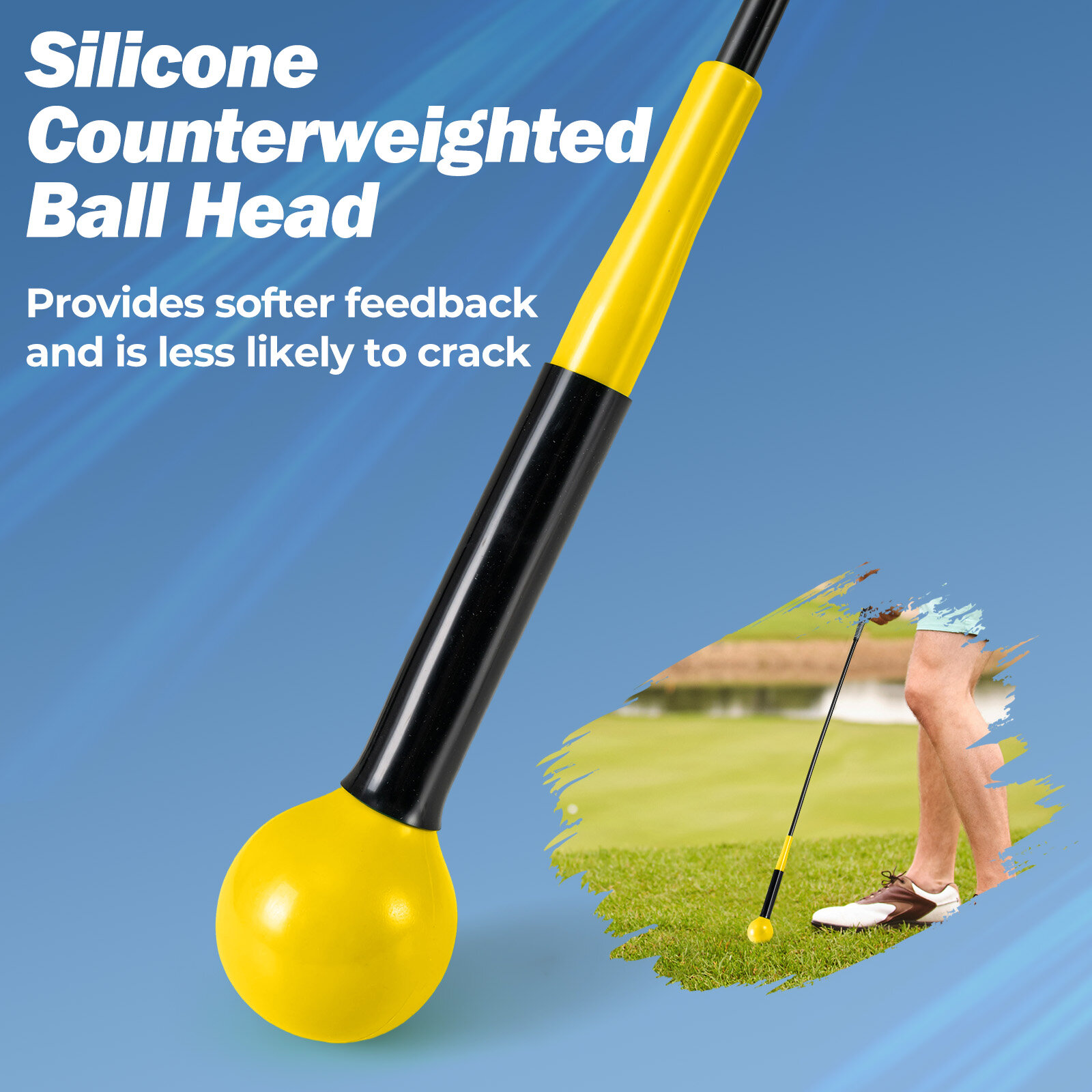 102 cm golfikiigu treeneri abivahend raskusega haarde, rütmi ja tasakaalu jaoks - kollane