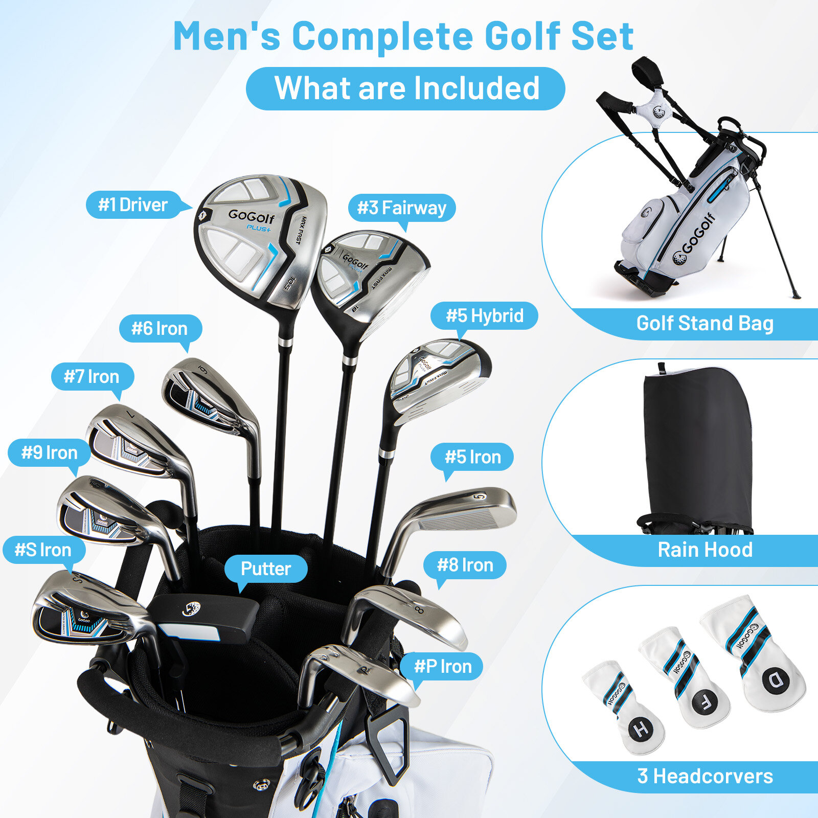 Meeste golfikeppide ja koti komplekt – valge