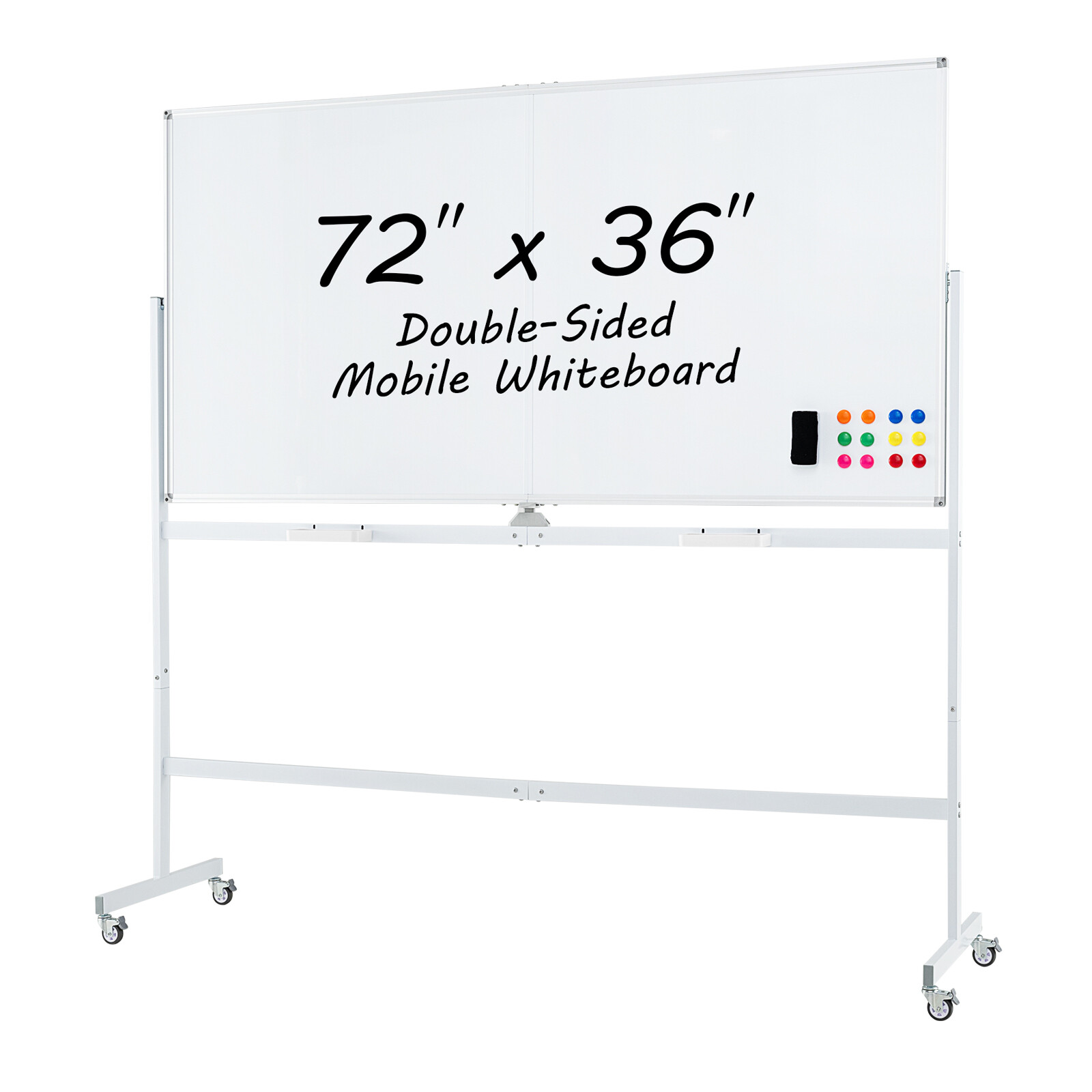 Costway Rolling Double-Sided Magnetic Whiteboard on Wheels with Stand and Aluminum Alloy Frame-White