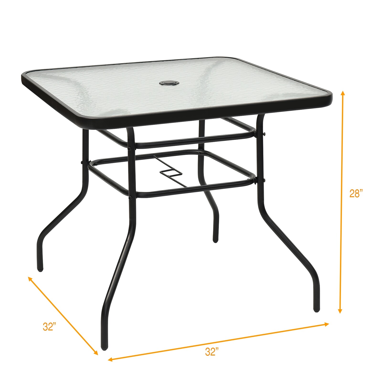 81 cm karastatud klaasist terasraamiga ruudukujuline terrassilaud