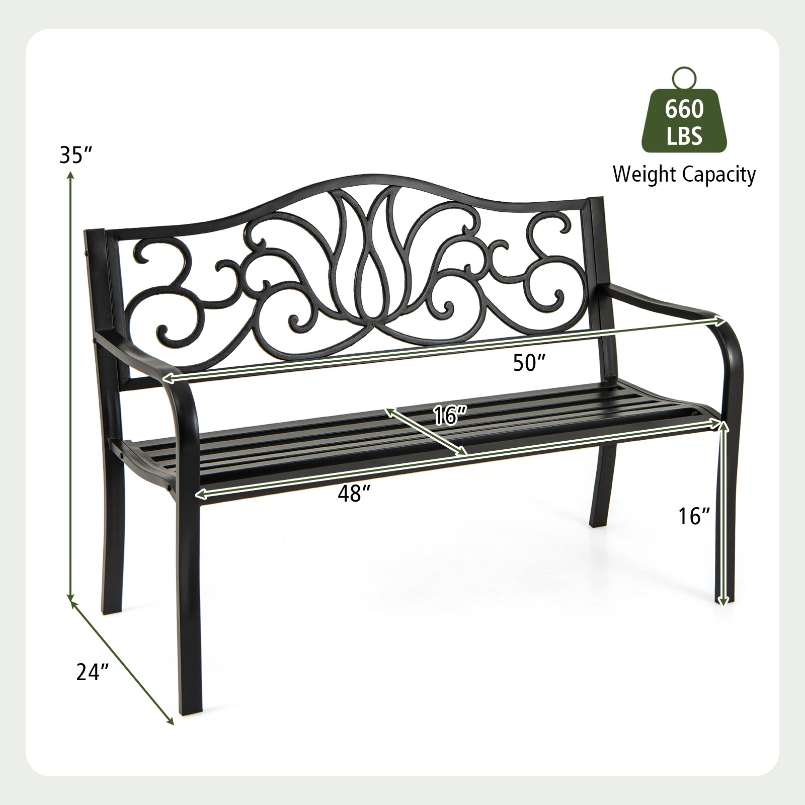 127 cm aiapink lillelise seljatoe ja liistudega istmega - must