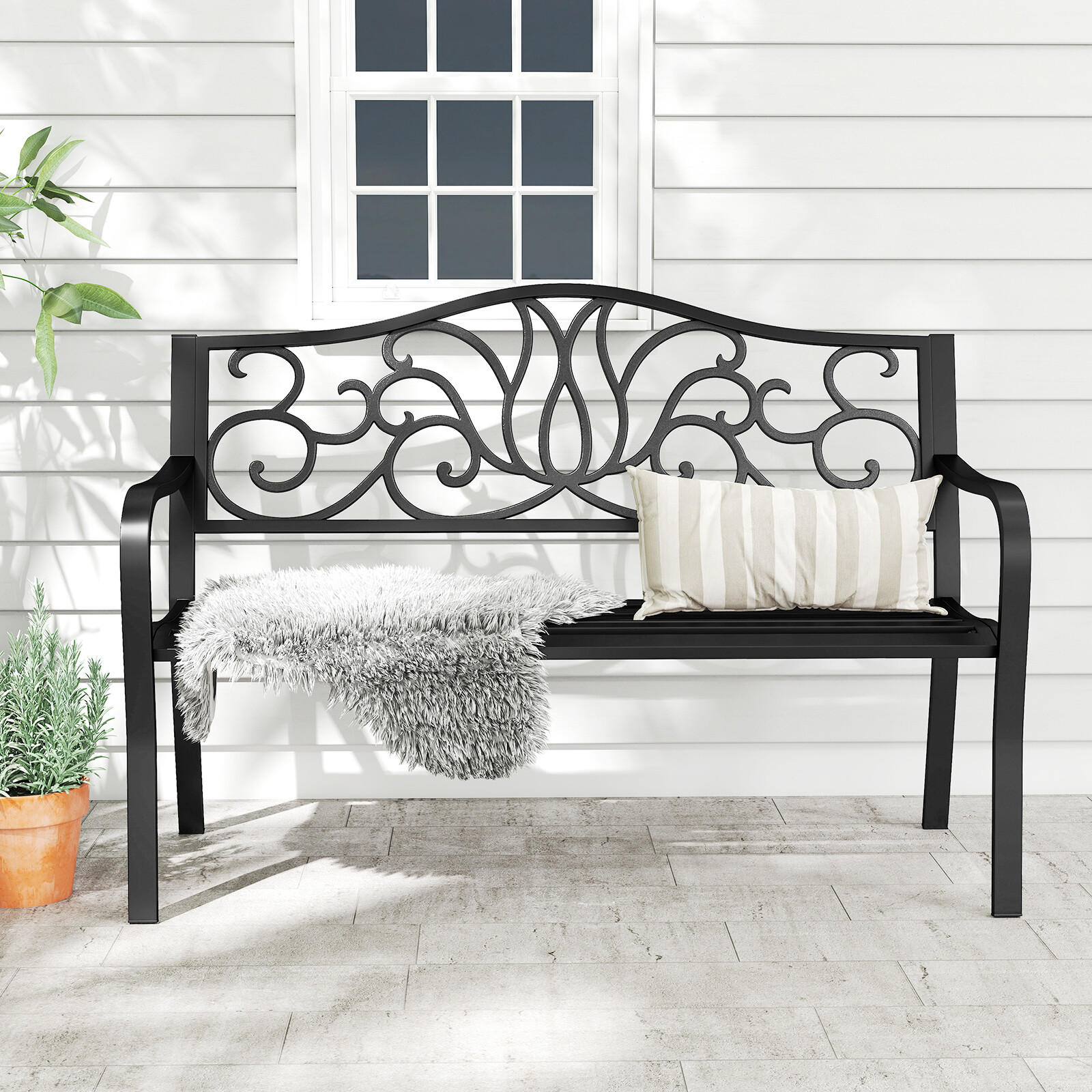 127 cm aiapink lillelise seljatoe ja liistudega istmega - must