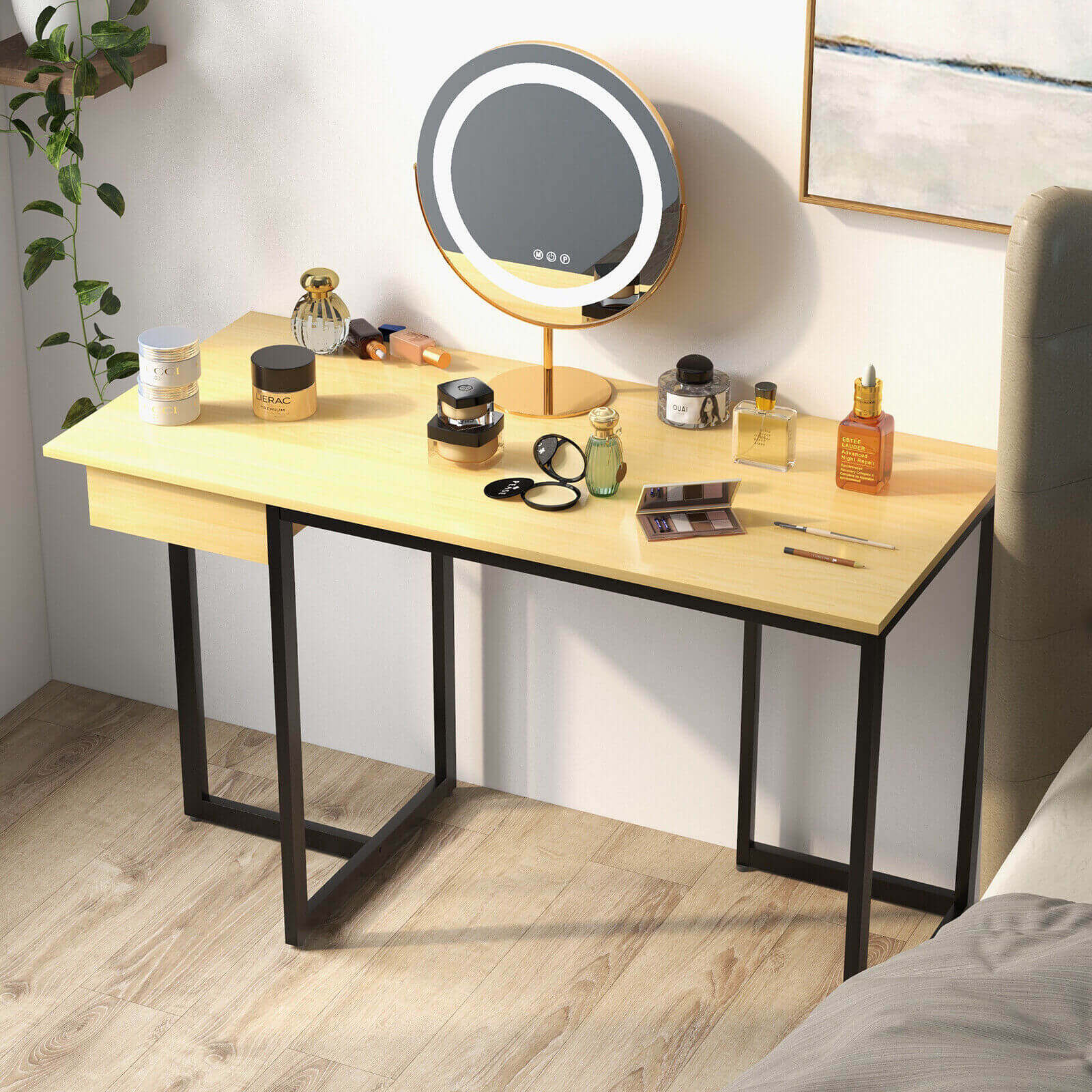 122 cm arvutilaud metallraami ja reguleeritavate patjadega - naturaalne