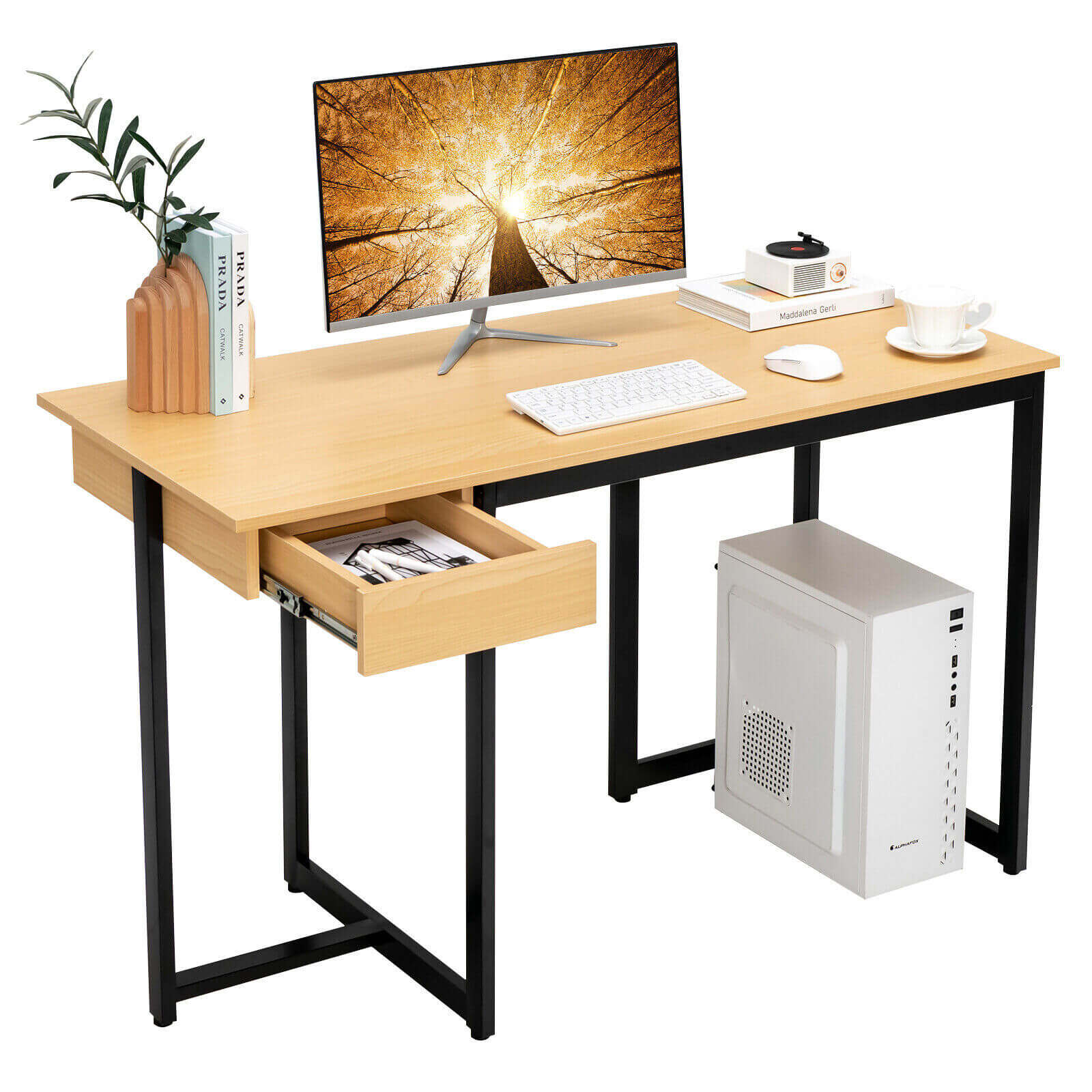 122 cm arvutilaud metallraami ja reguleeritavate patjadega - naturaalne