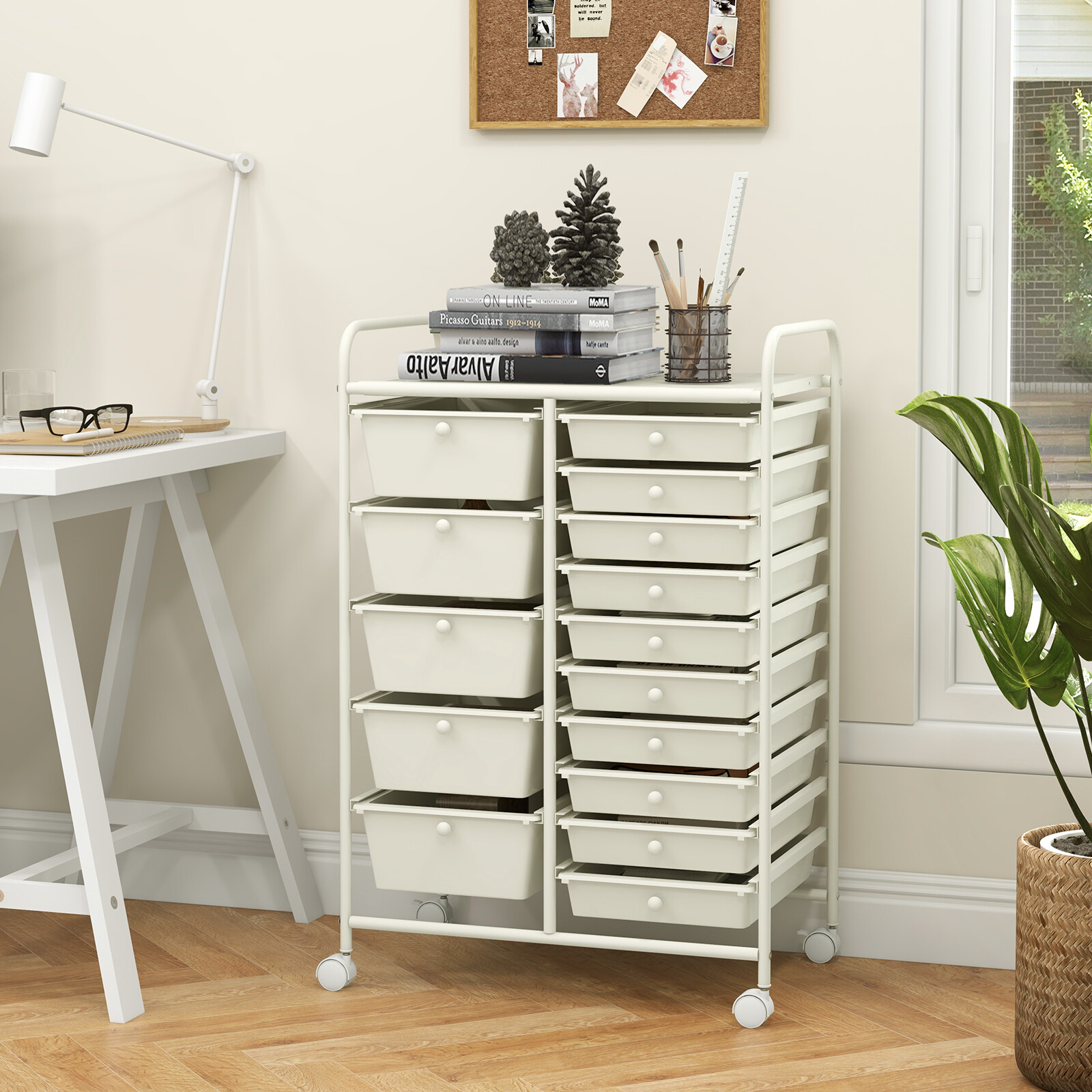 15-Drawer Utility Rolling Organizer Cart Multi-Use Storage-White 15-Drawer Utility Rolling Organizer Cart Multi-Use Storage-White