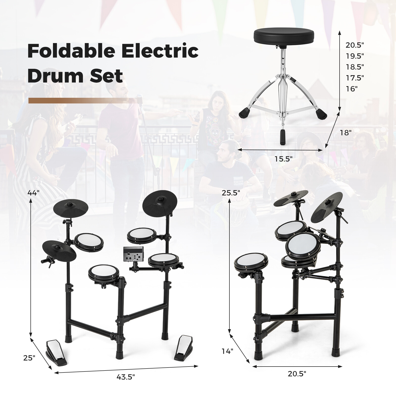 Kokkupandav elektritrummikomplekt 10 demo, USB MIDI ja 2 trummikepiga