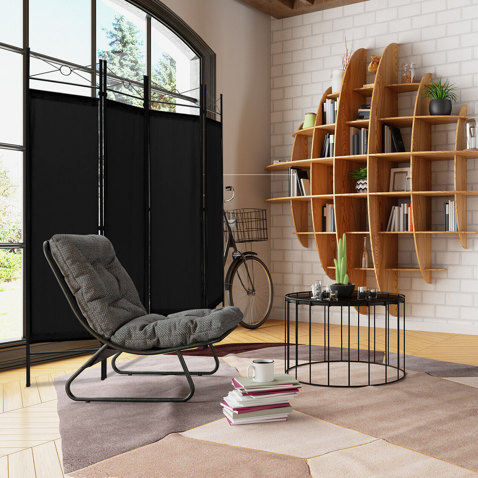 6 Feet 4-Panel Folding Freestanding Room Divider-Black 6 Feet 4-Panel Folding Freestanding Room Divider-Black