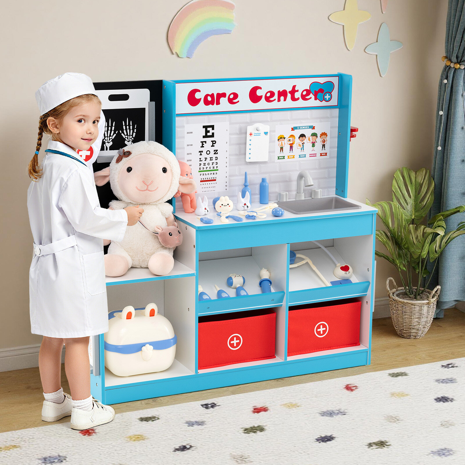 Play Doctor’s Office Wood Medical Center Toy Set with Examine Region-Blue