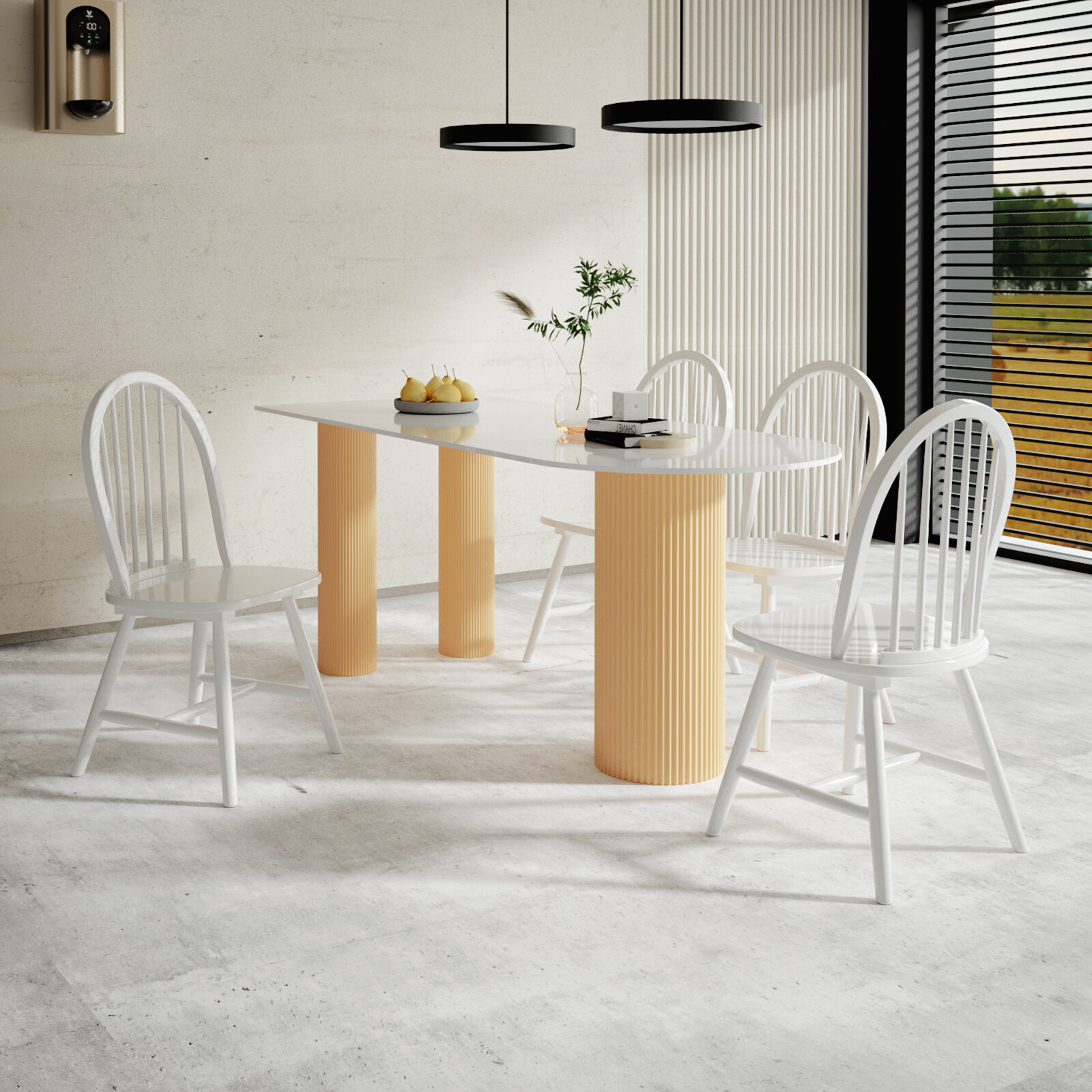 Set of 2 Vintage Windsor Wood Chair with Spindle Back for Dining Room-White Set of 2 Vintage Windsor Wood Chair with Spindle Back for Dining Room-White