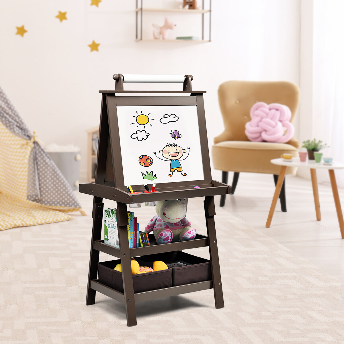 3 in 1 Double-Sided Storage Art Easel-Brown 3 in 1 Double-Sided Storage Art Easel-Brown