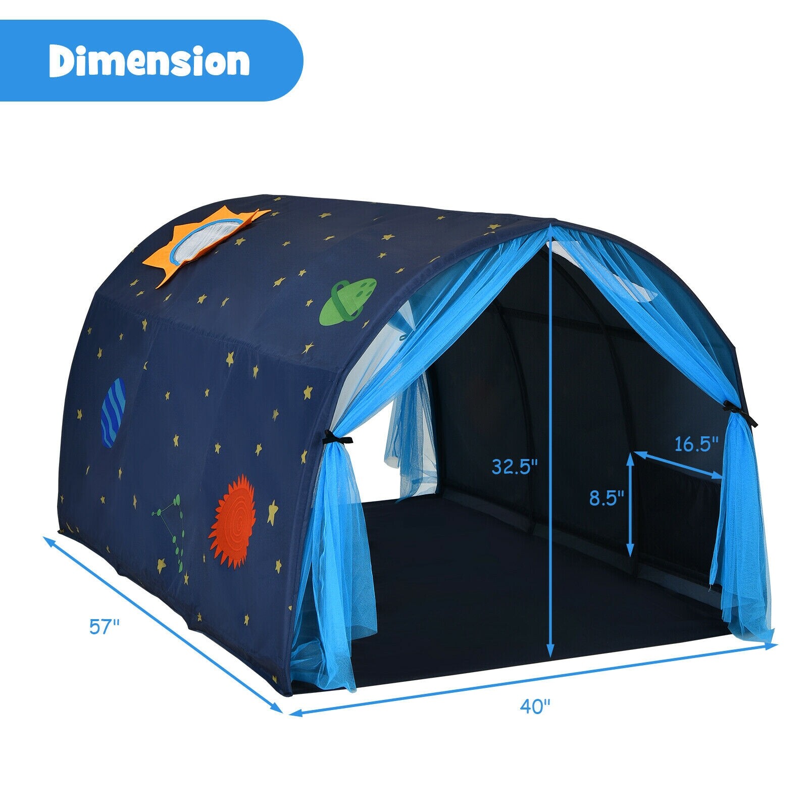 Laste kaasaskantav mängutelk Galaxy Starry Sky Dream kahekordse võrguga kardinaga - sinine