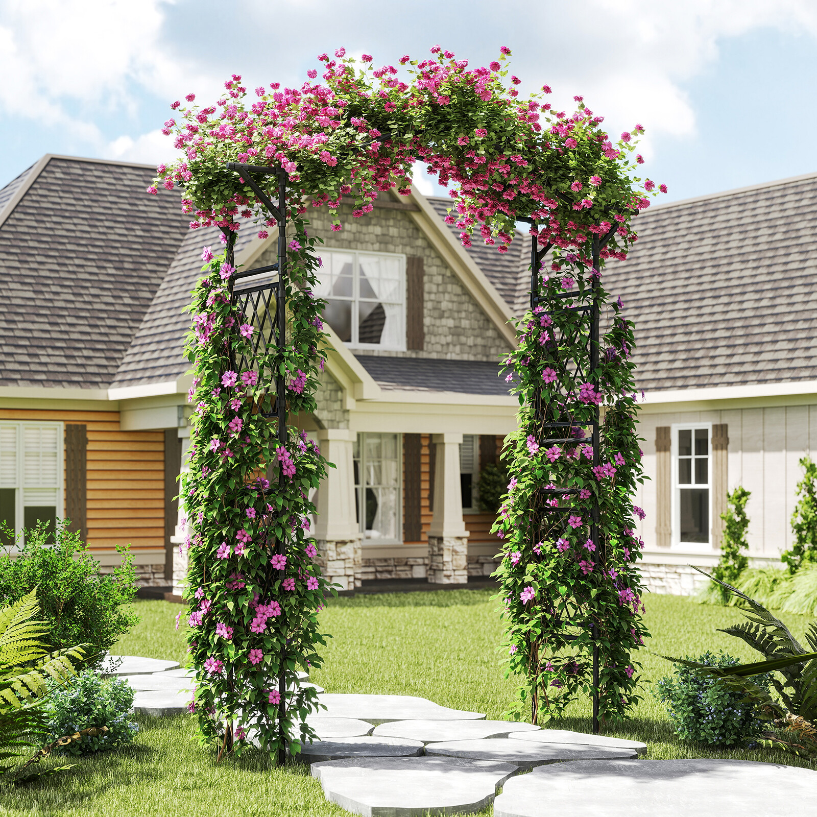 67 x 211 cm aiakaarvõrega metallist pergola lehtla ronitaimedele - must