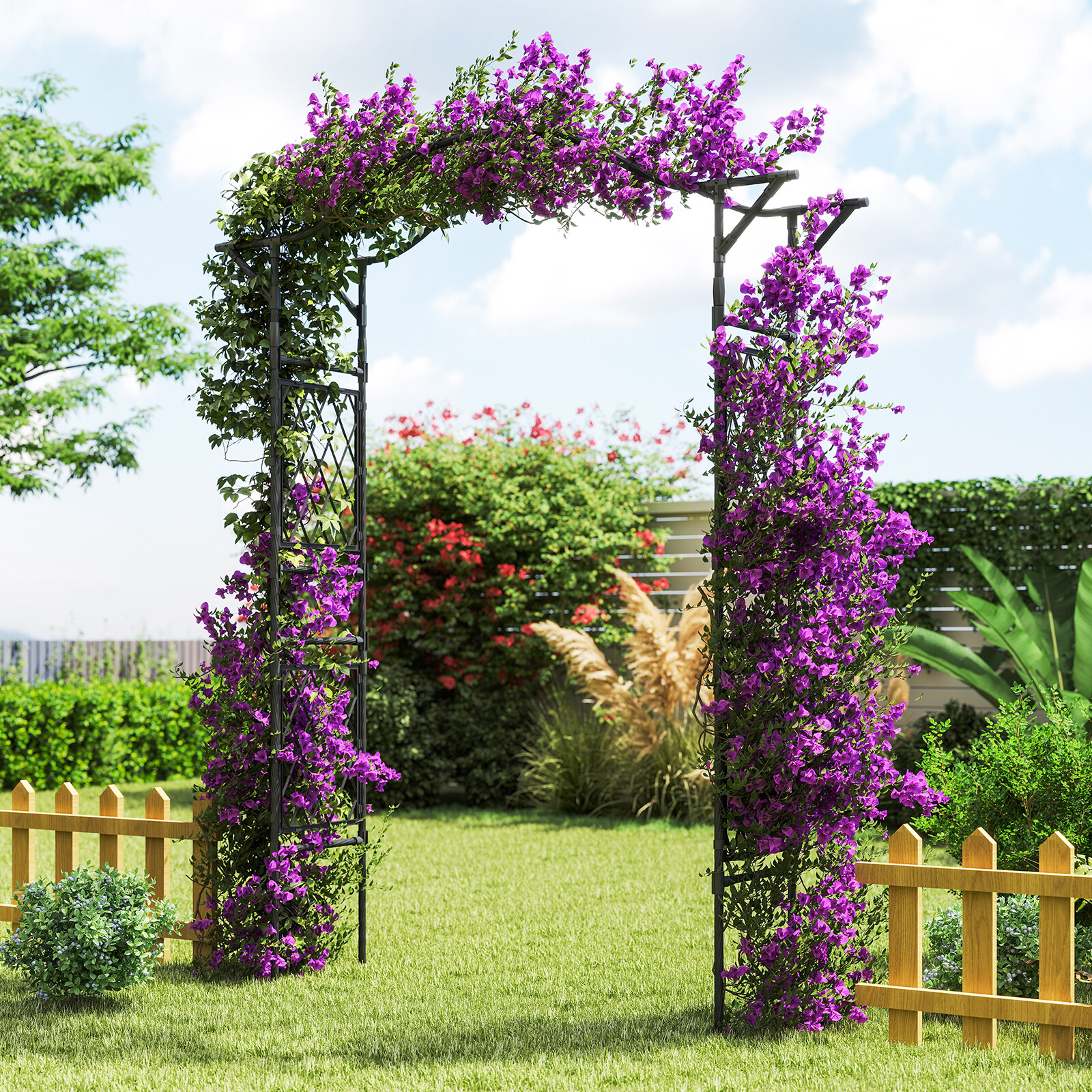 67 x 211 cm aiakaarvõrega metallist pergola lehtla ronitaimedele - must