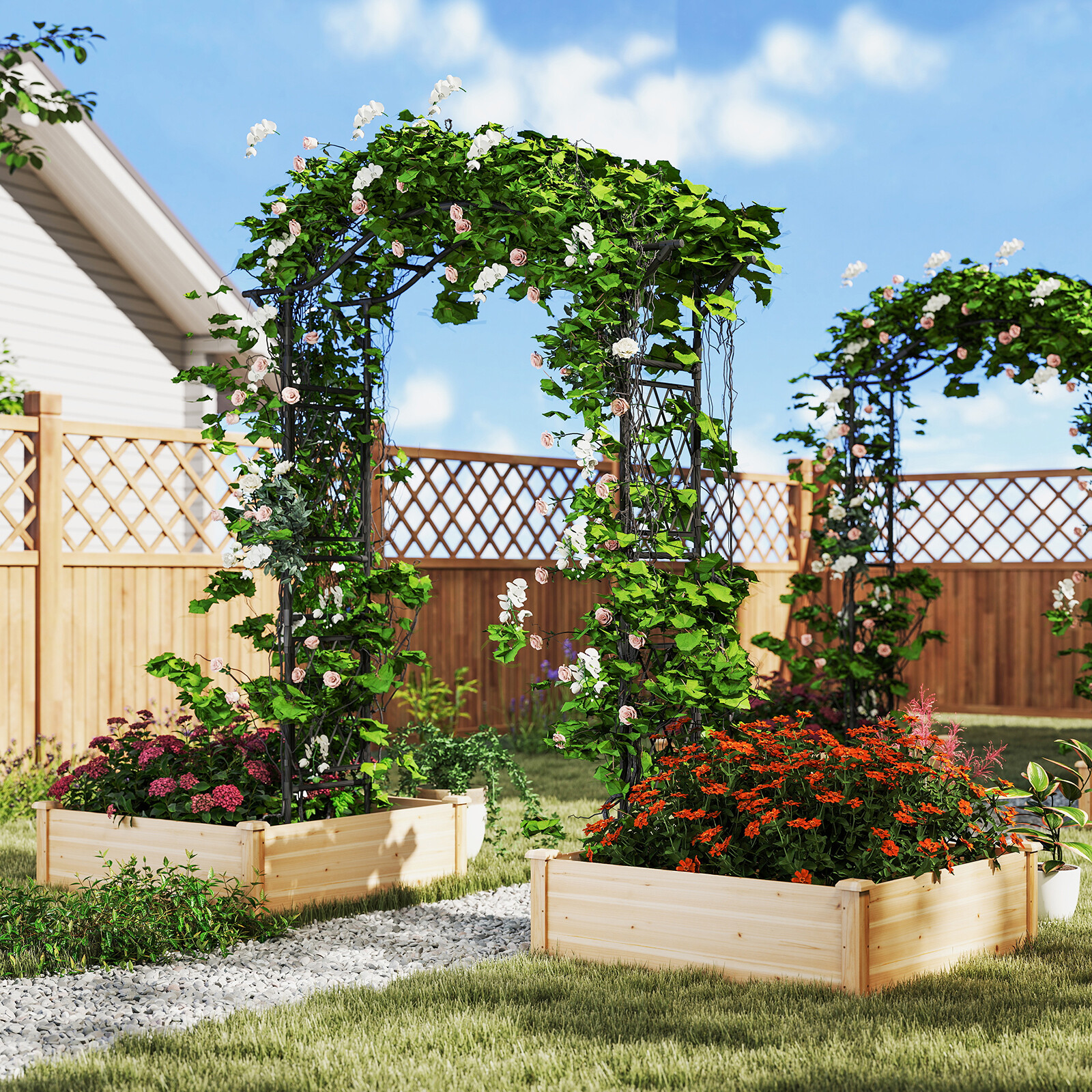 67 x 211 cm aiakaarvõrega metallist pergola lehtla ronitaimedele - must