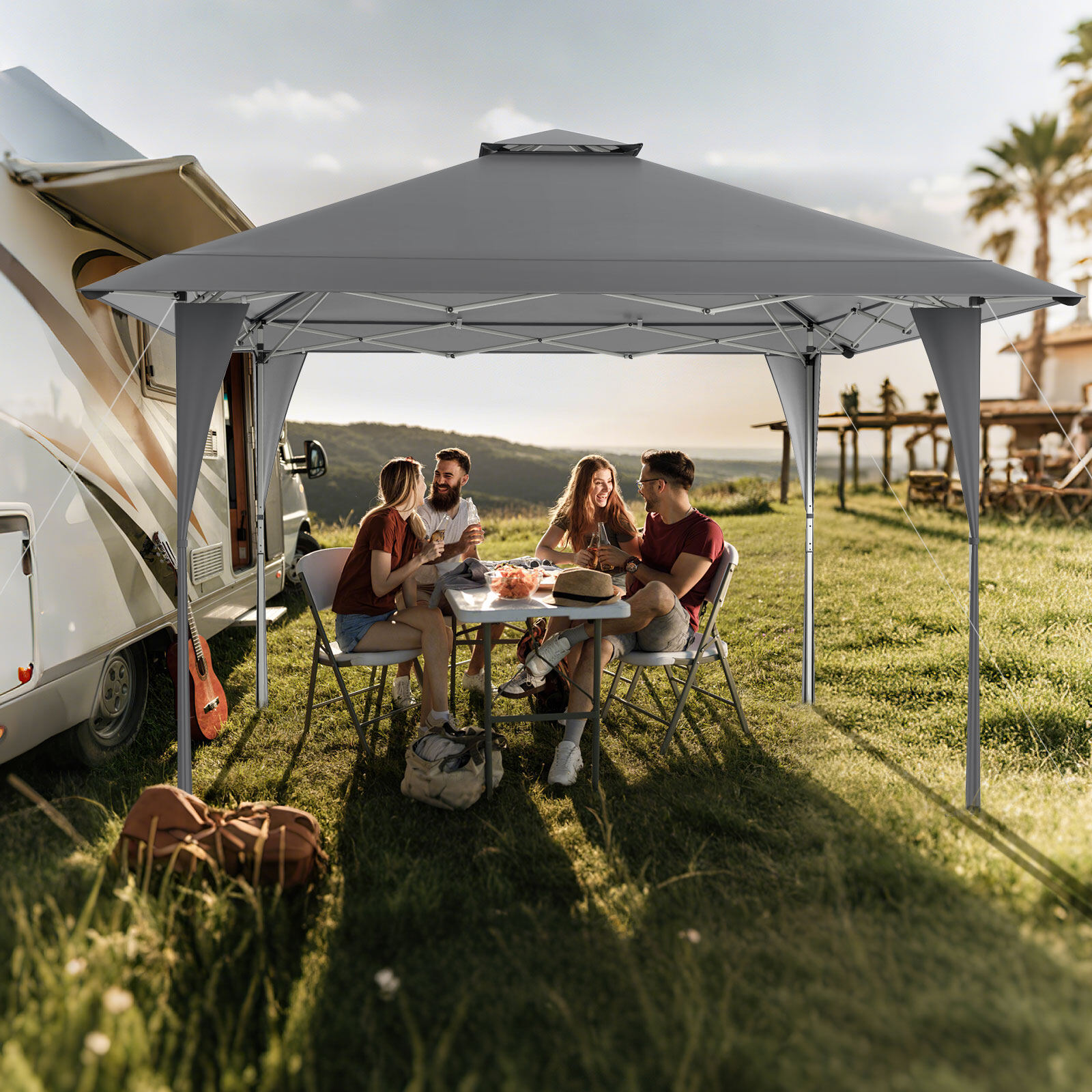 13 X 13 FT Pop up Gazebo with Portable Carrying Bag 8 Stakes and 4 Wind Ropes-Gray 13 X 13 FT Pop up Gazebo with Portable Carrying Bag 8 Stakes and 4 Wind Ropes-Gray