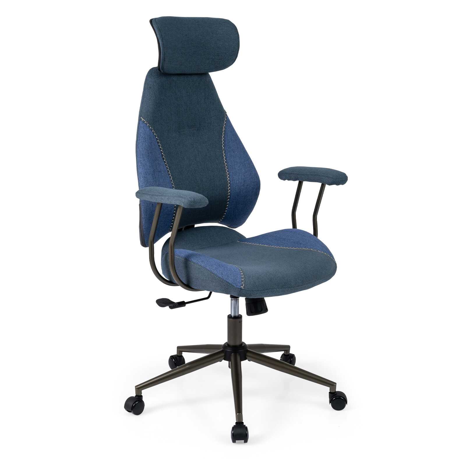 Ergonoomiline kontoritool, arvutilaua tool, 2D peatoe ja kiiktooliga - tumesinine