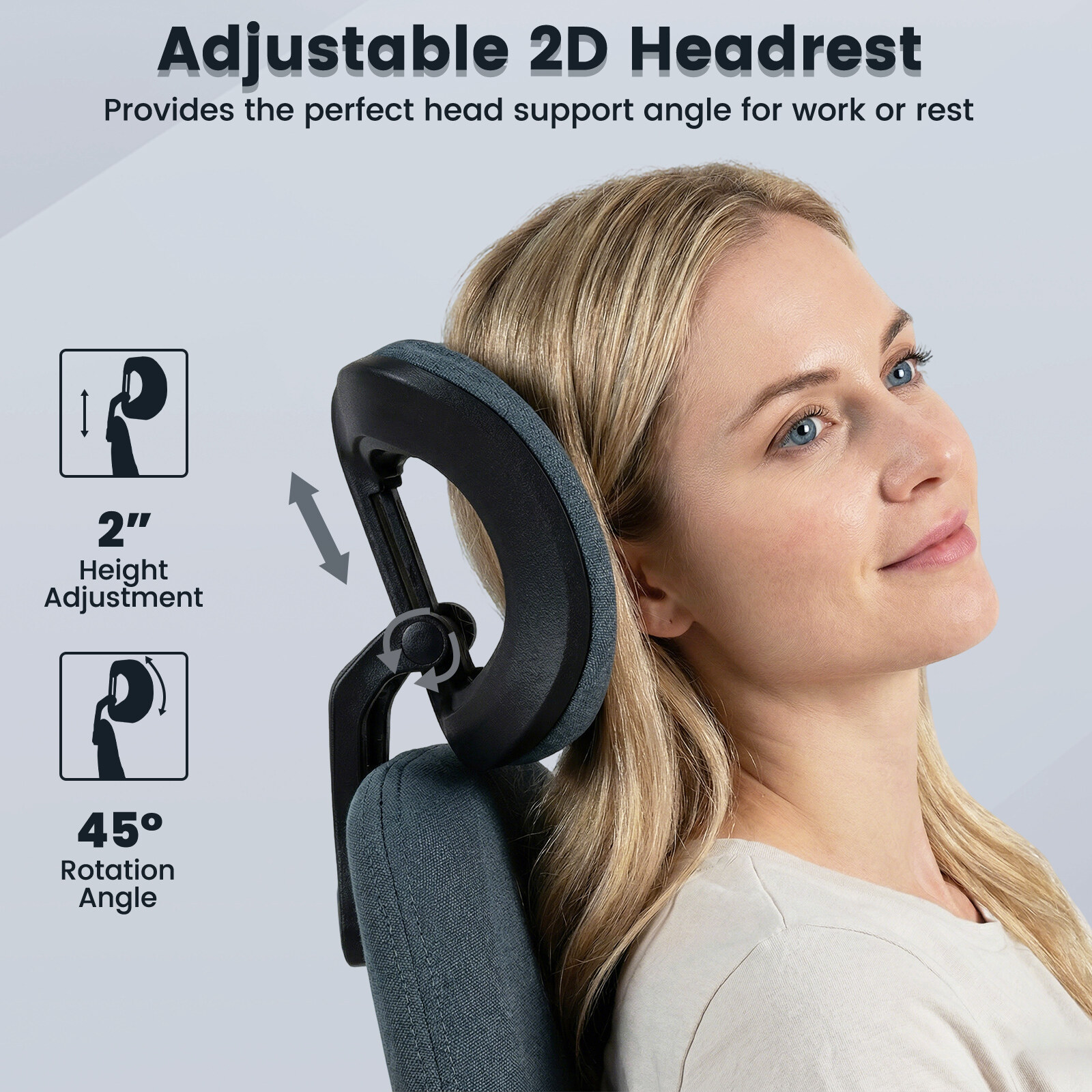 Ergonoomiline kontoritool, arvutilaua tool, 2D peatoe ja kiiktooliga - tumesinine