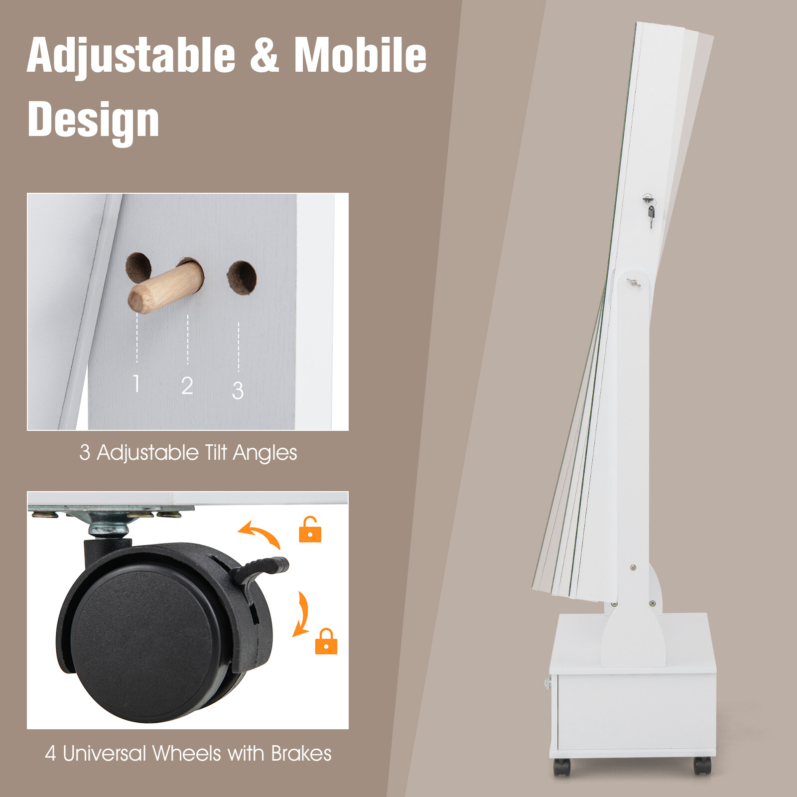 119 cm lukustatav ehtekapp 3-värviliste LED-tuledega - valge