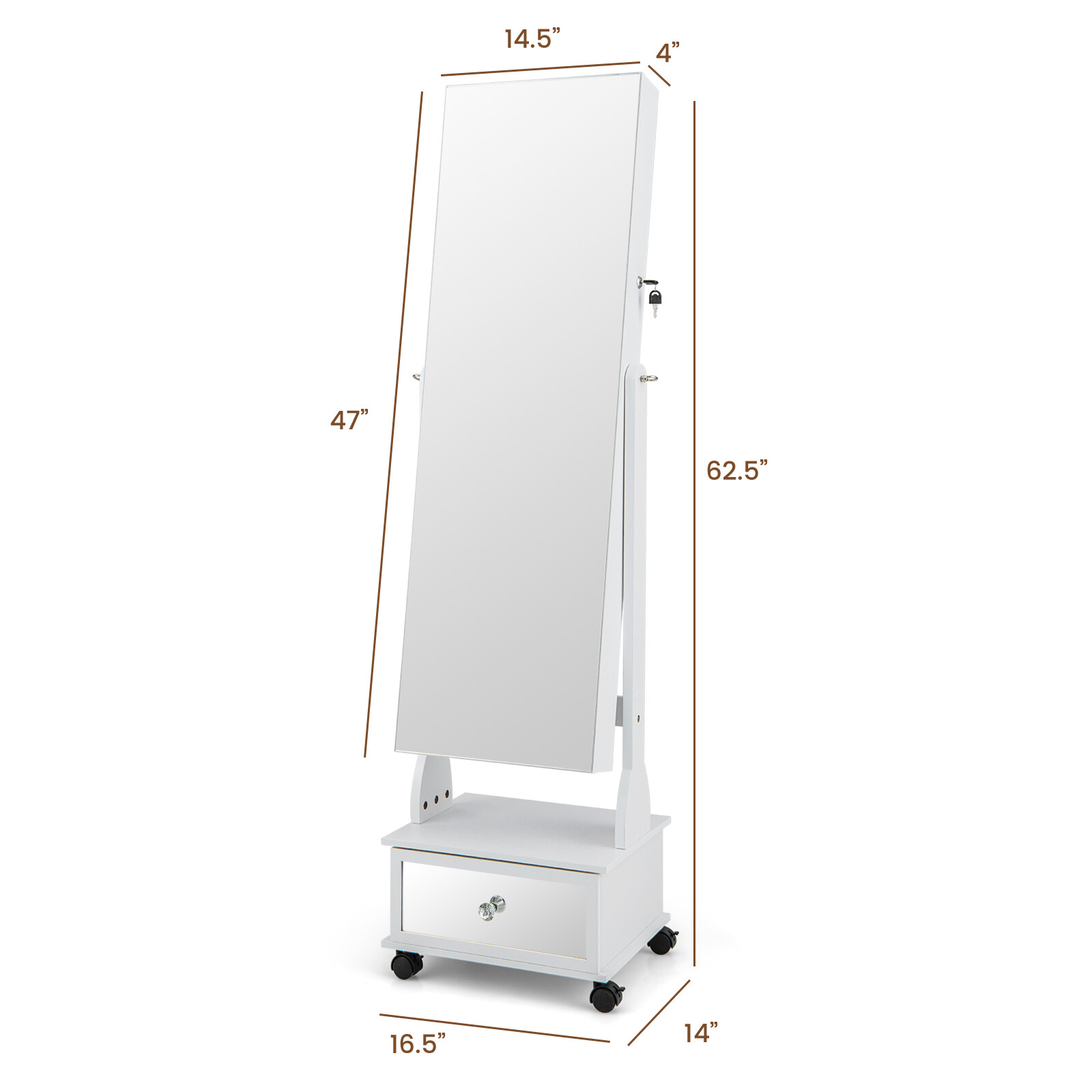 119 cm lukustatav ehtekapp 3-värviliste LED-tuledega - valge