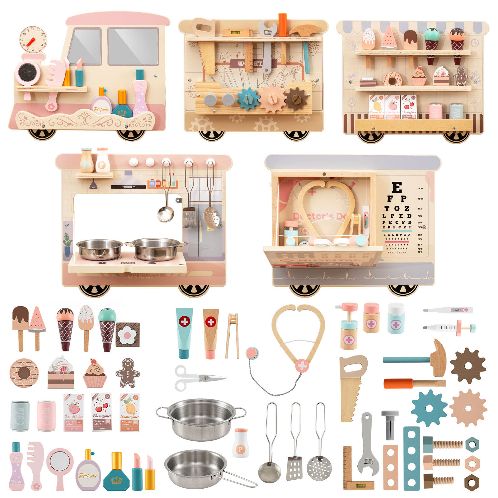 Costway Wooden Sensory Wall Panel with Vanity and Tool Box Costway Wooden Sensory Wall Panel with Vanity and Tool Box