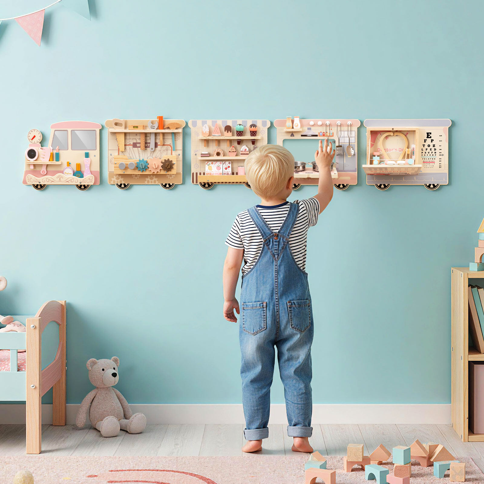 Wooden Sensory Wall Panel with Vanity and Tool Box Wooden Sensory Wall Panel with Vanity and Tool Box