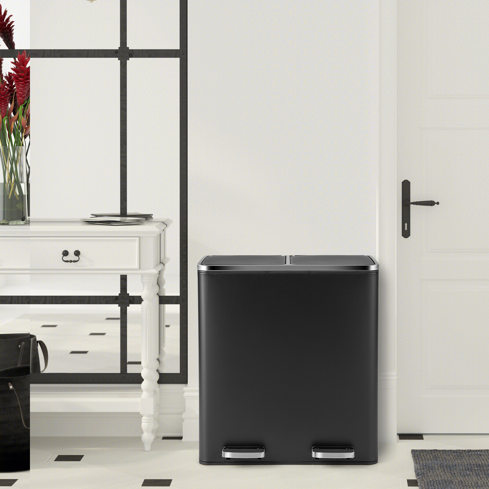 16 Gallon Dual Step Trash Can-Black 16 Gallon Dual Step Trash Can-Black