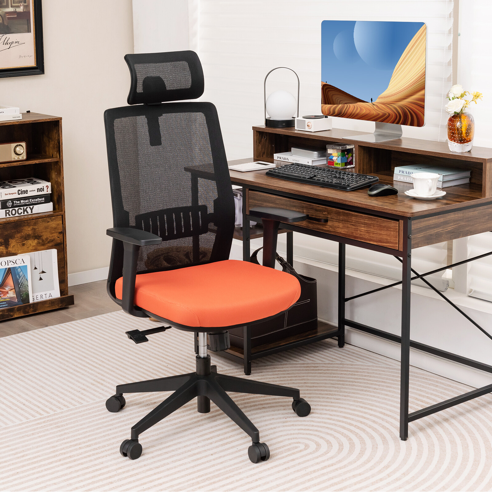 Ergonoomiline kontoritool nimmetoe ja reguleeritava peatoega - must