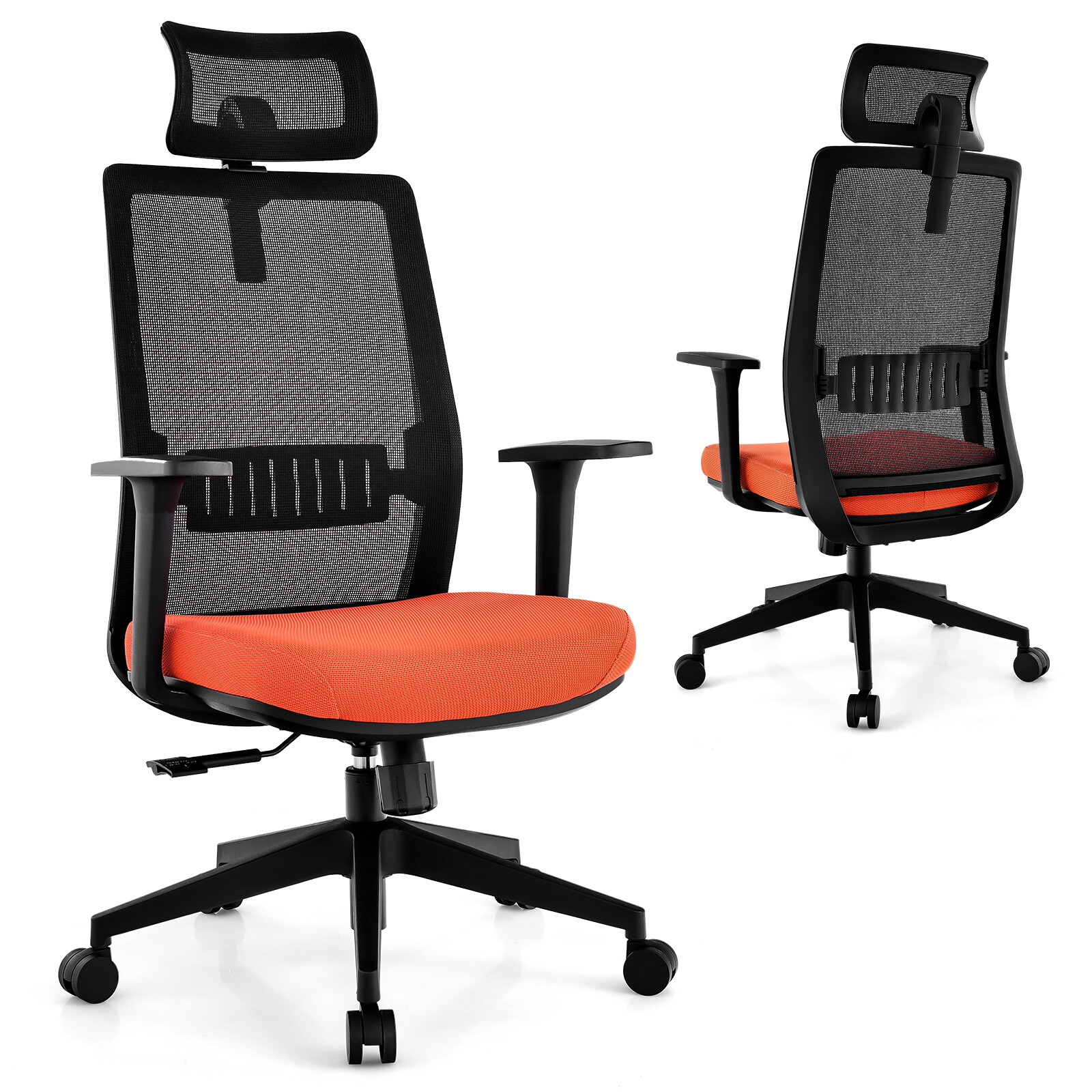 Ergonoomiline kontoritool nimmetoe ja reguleeritava peatoega - must