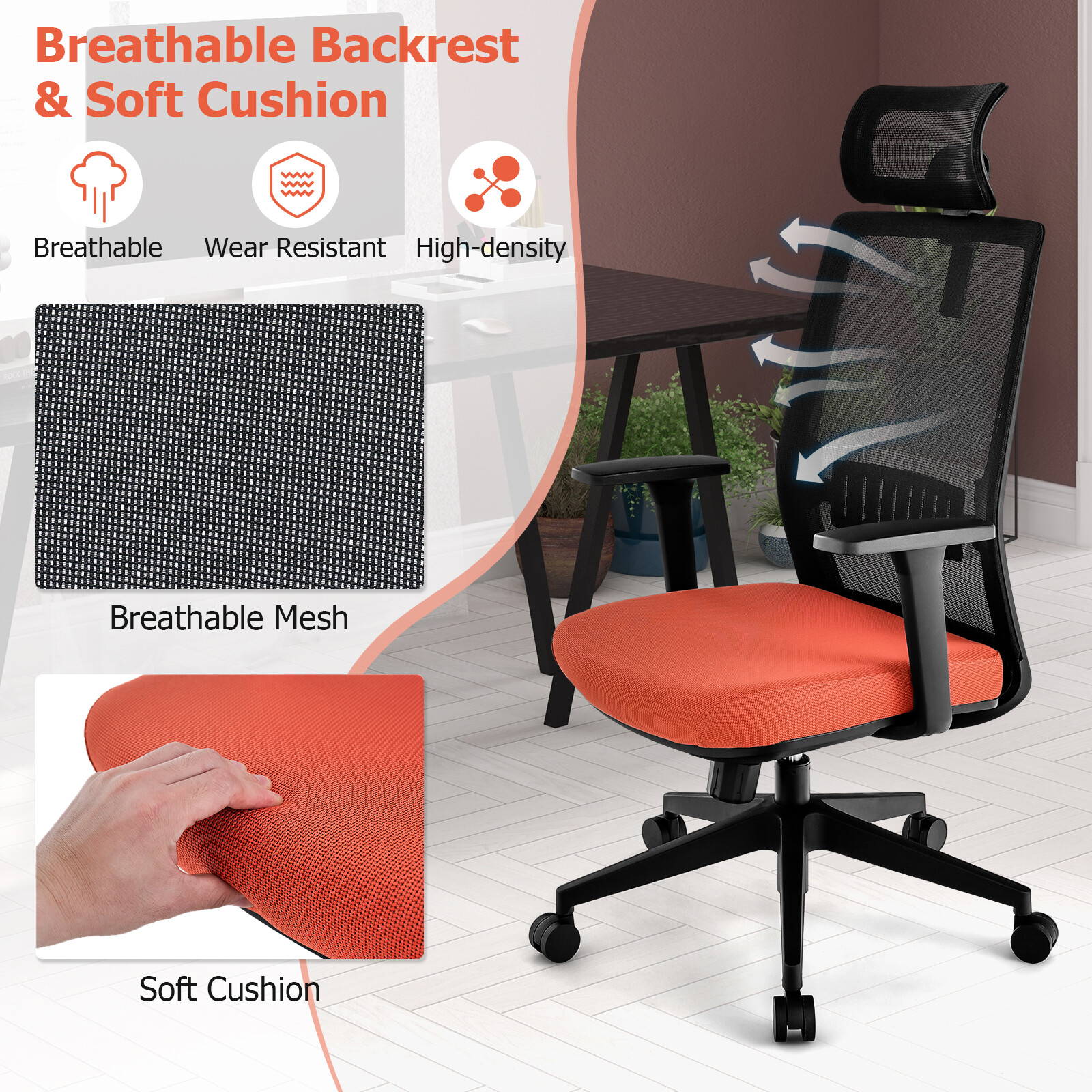 Ergonoomiline kontoritool nimmetoe ja reguleeritava peatoega - must