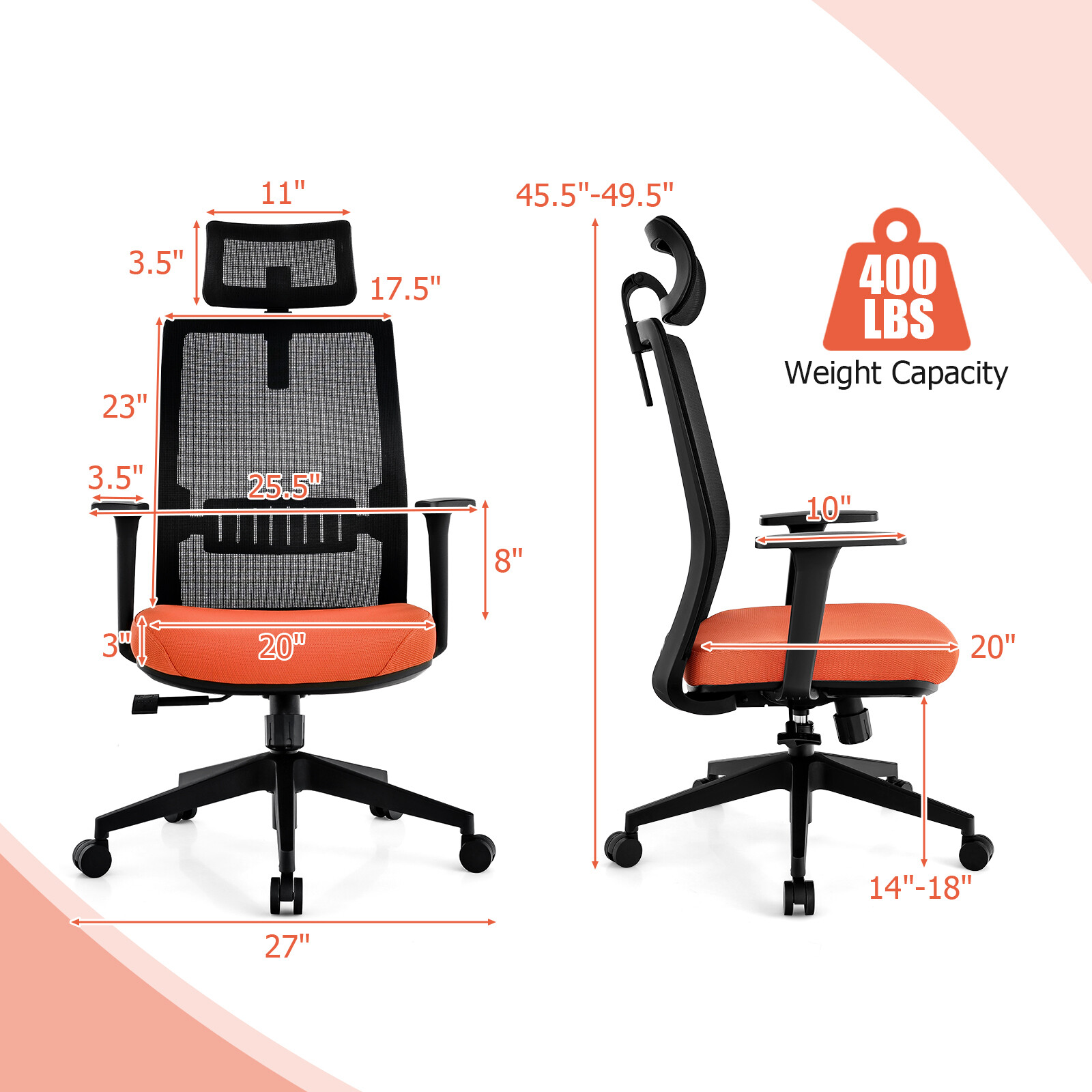 Ergonoomiline kontoritool nimmetoe ja reguleeritava peatoega - must