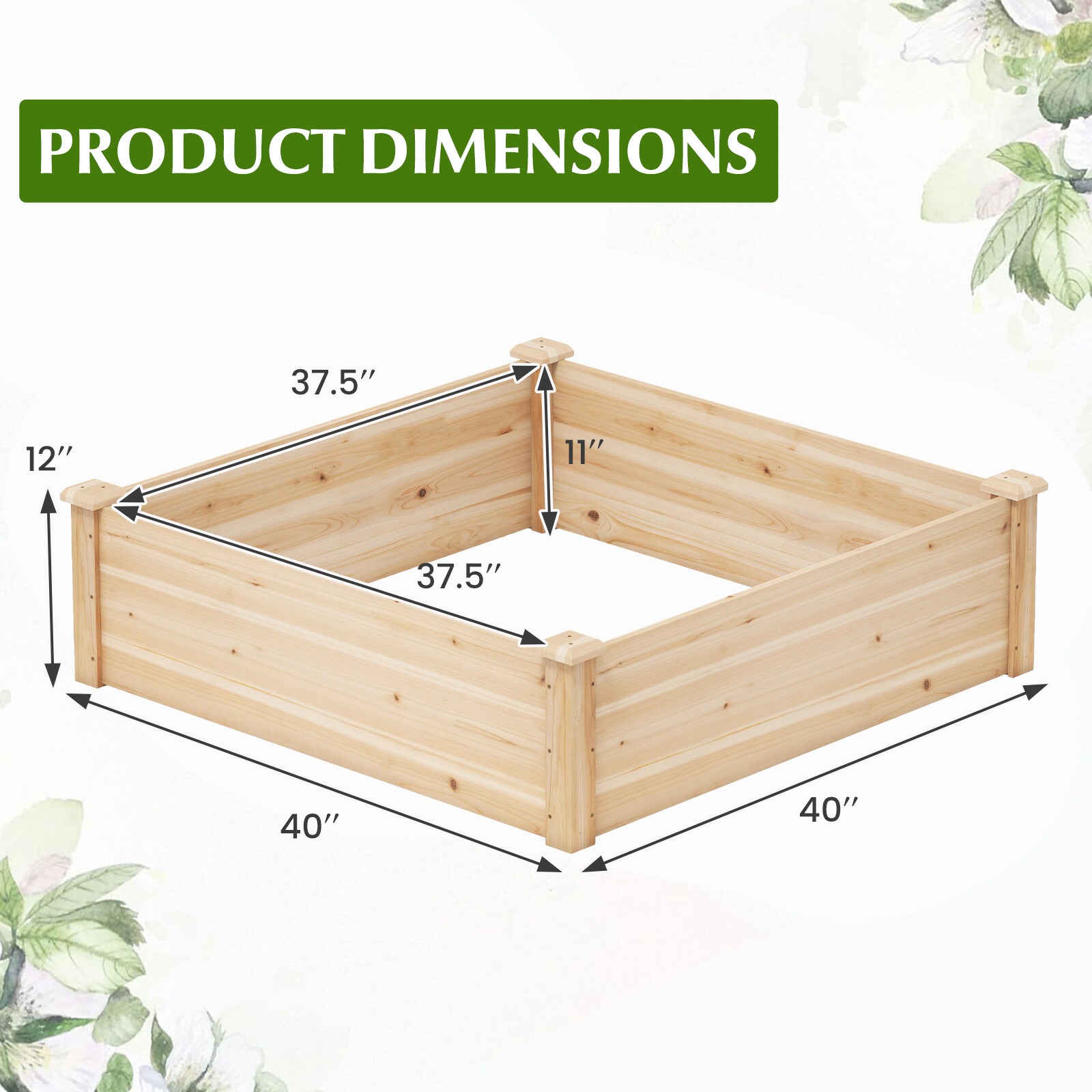 102 cm x 102 cm puidust kõrgpeenar õue - naturaalne