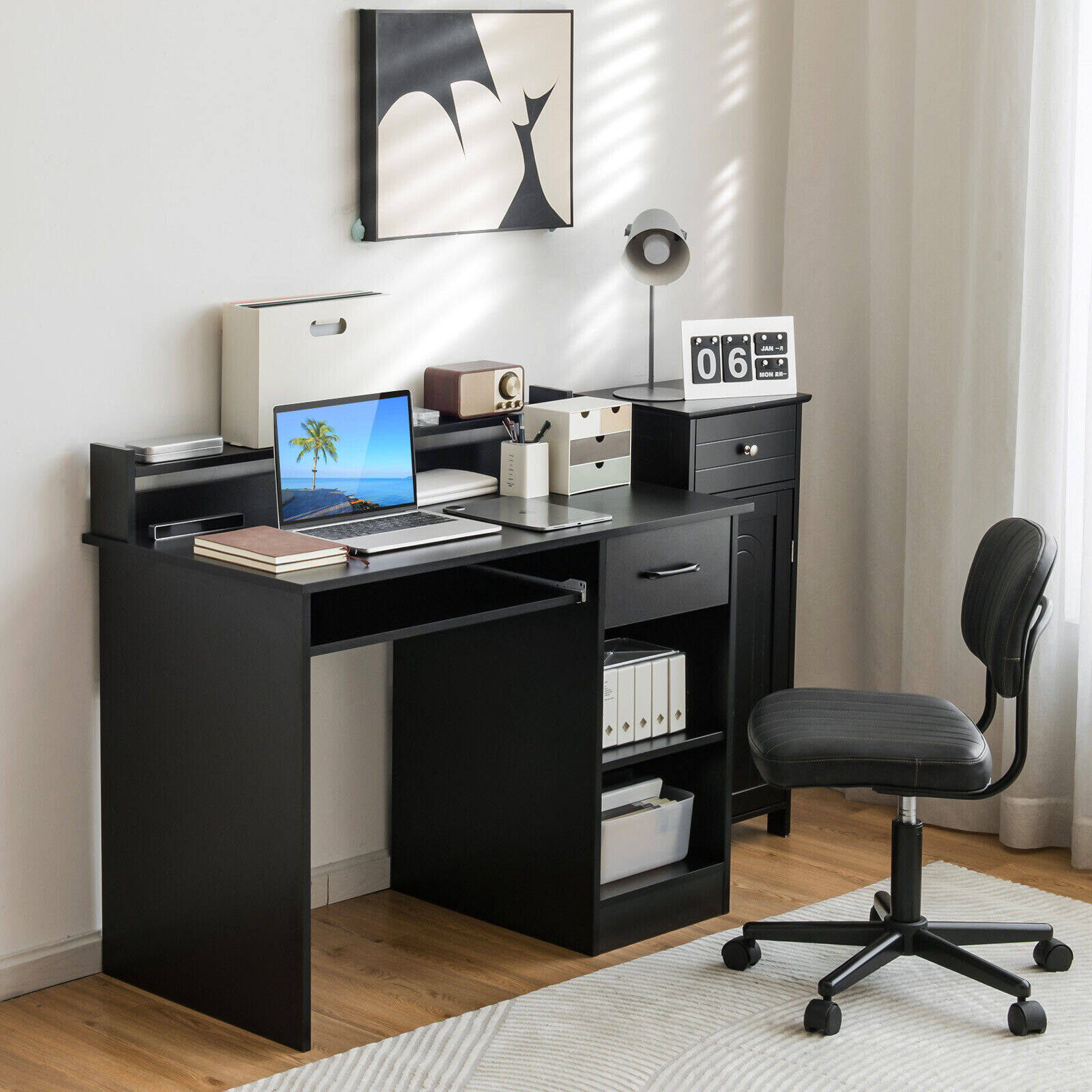 Study Laptop Table with Drawer and Keyboard Tray-Black Study Laptop Table with Drawer and Keyboard Tray-Black