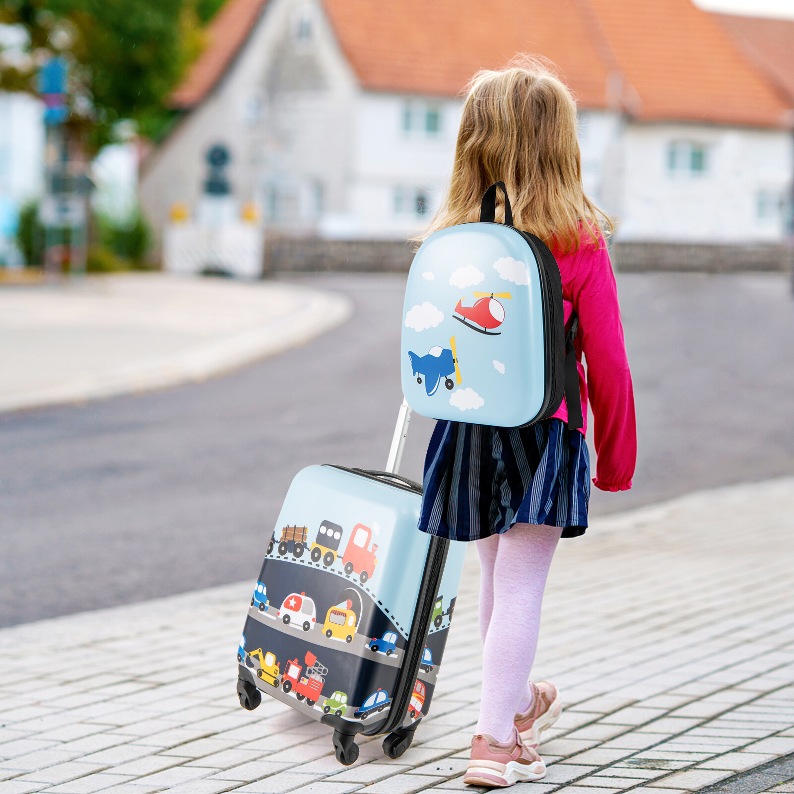 2 tk laste pagasikomplekt pöörlevate ratastega lastele, poistele ja tüdrukutele - tumesinine